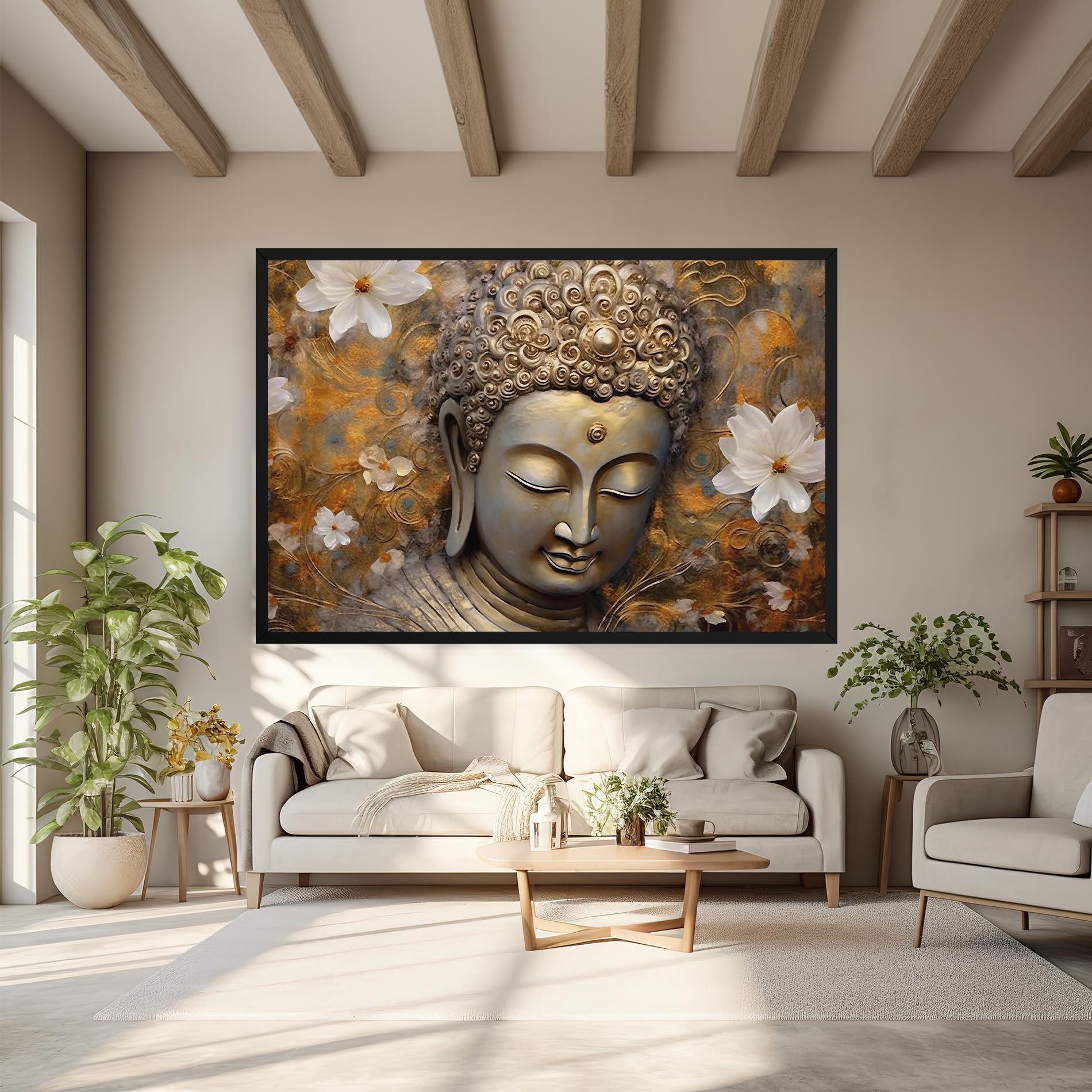 Картина на платно White Flower Buddha Art mockup 6