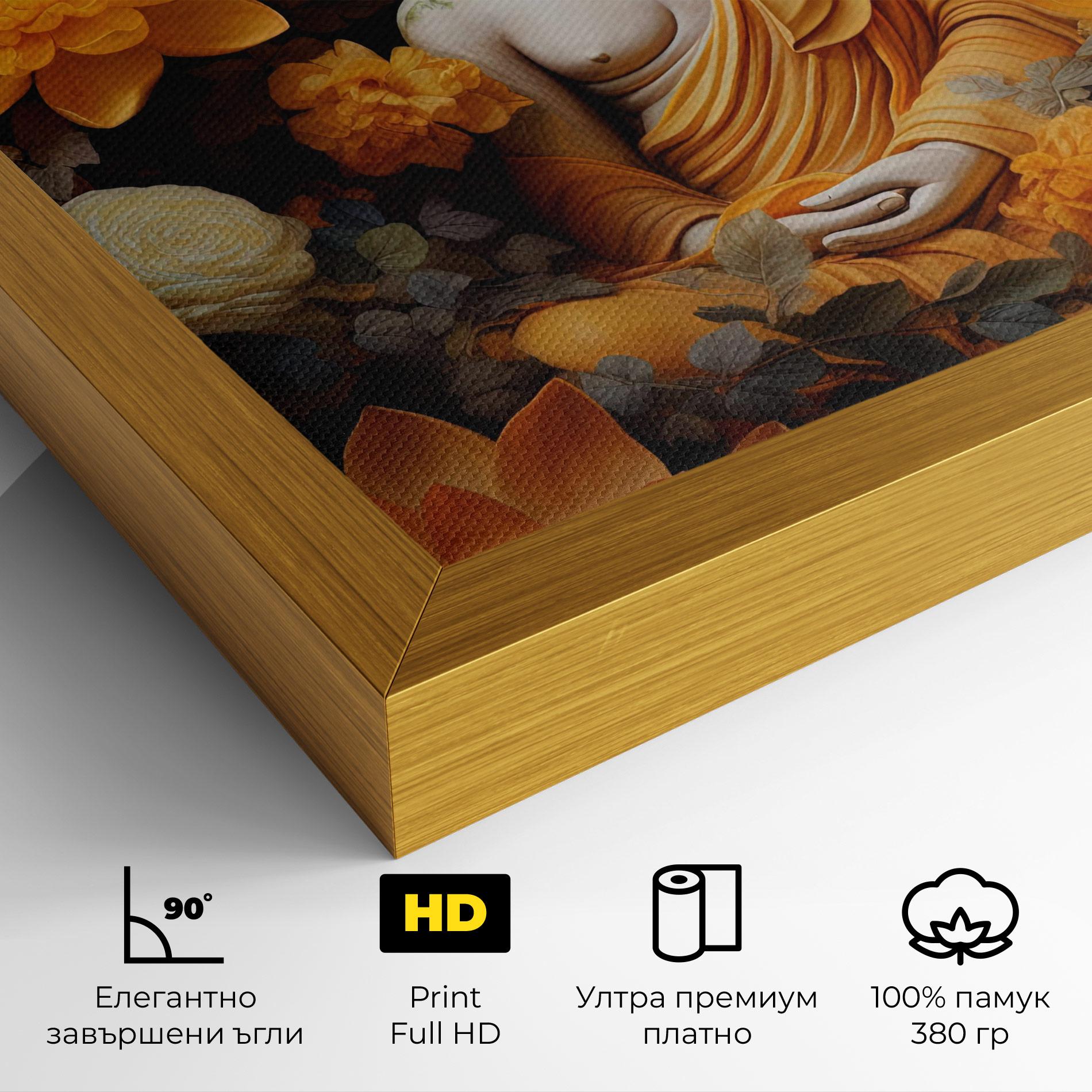 Картина на платно Buddha Big Flowers mockup 4