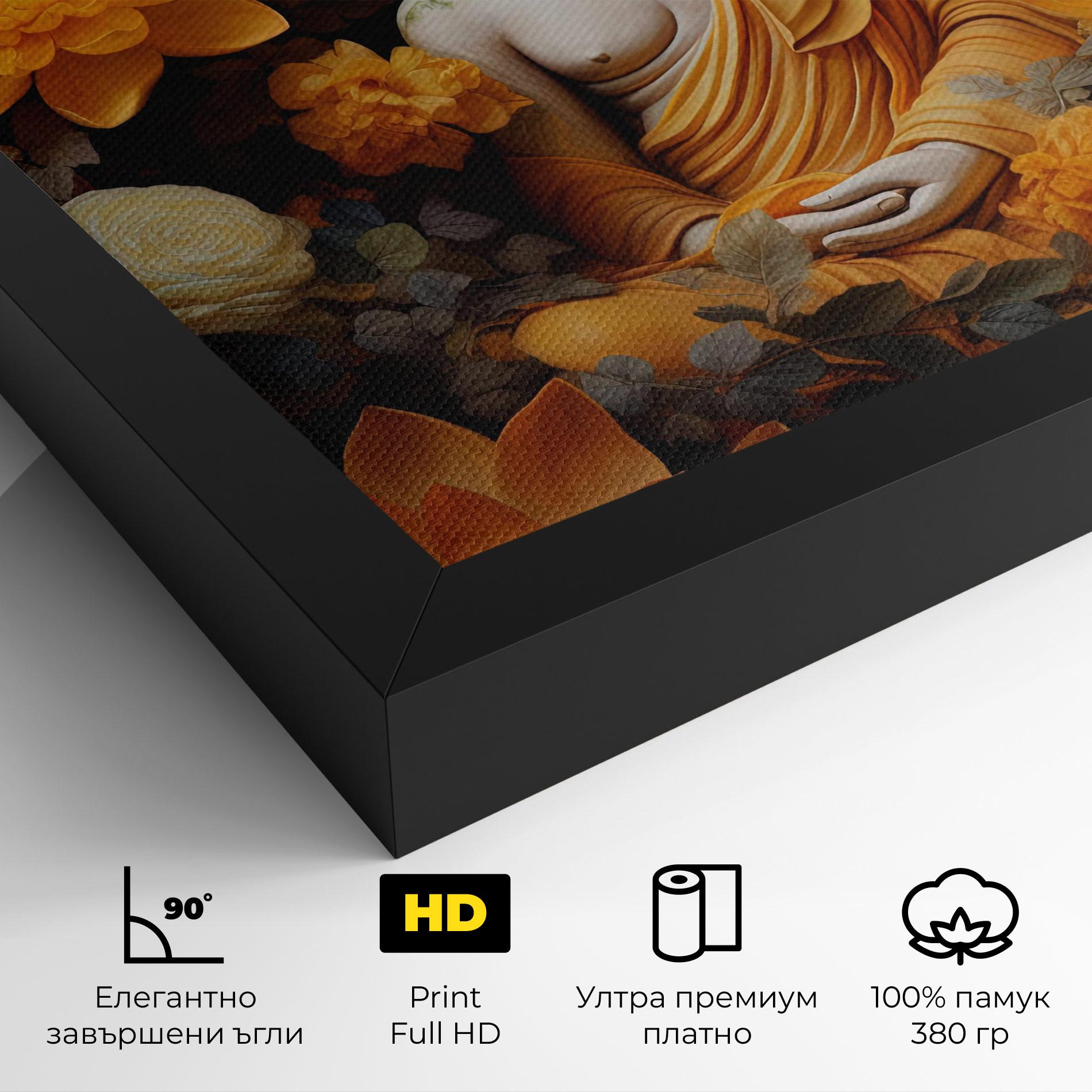 Картина на платно Buddha Big Flowers mockup 4