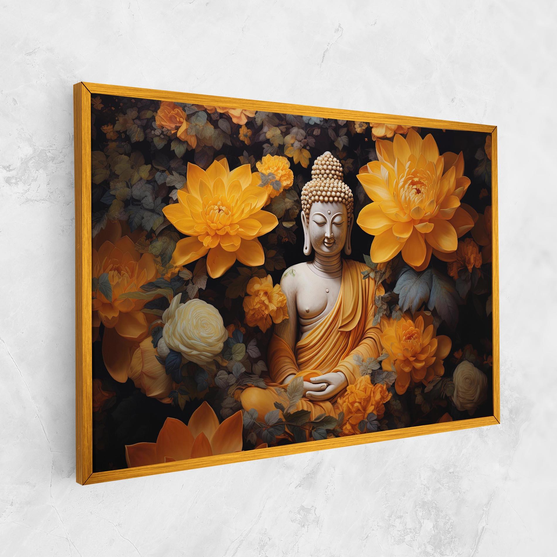 Картина на платно Buddha Big Flowers mockup 1