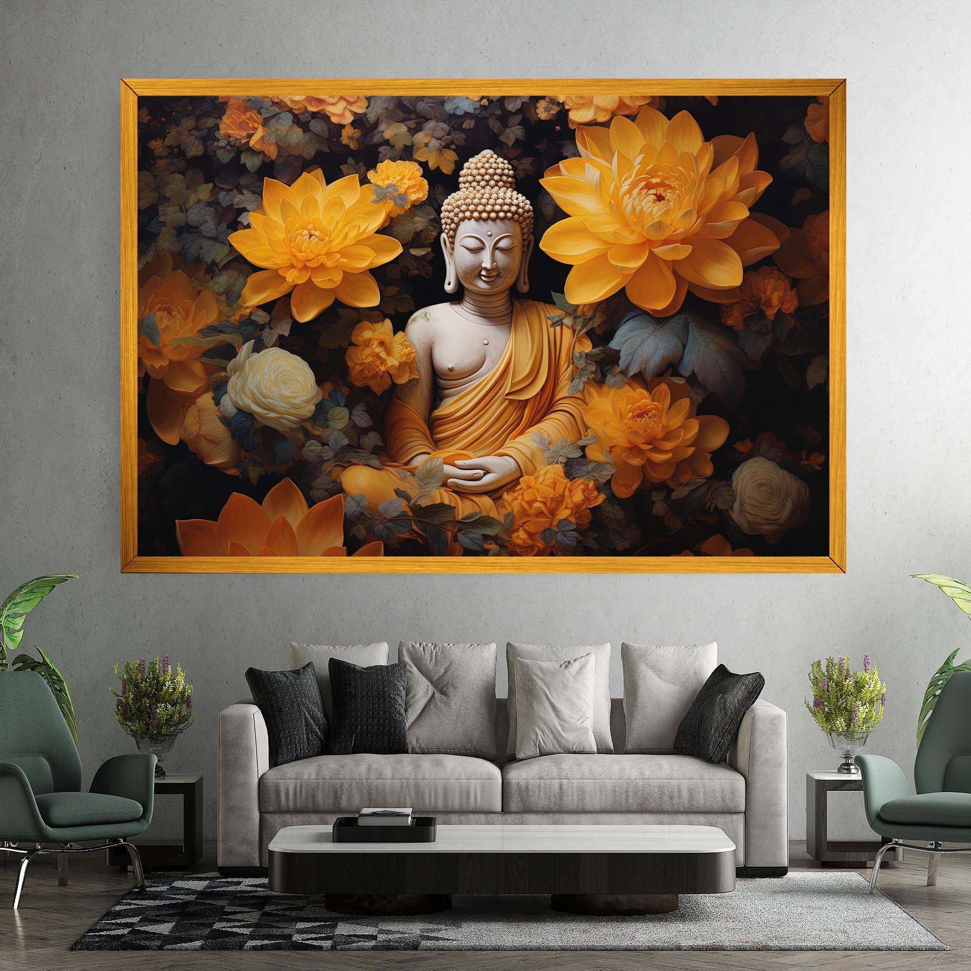 Картина на платно Buddha Big Flowers mockup 7