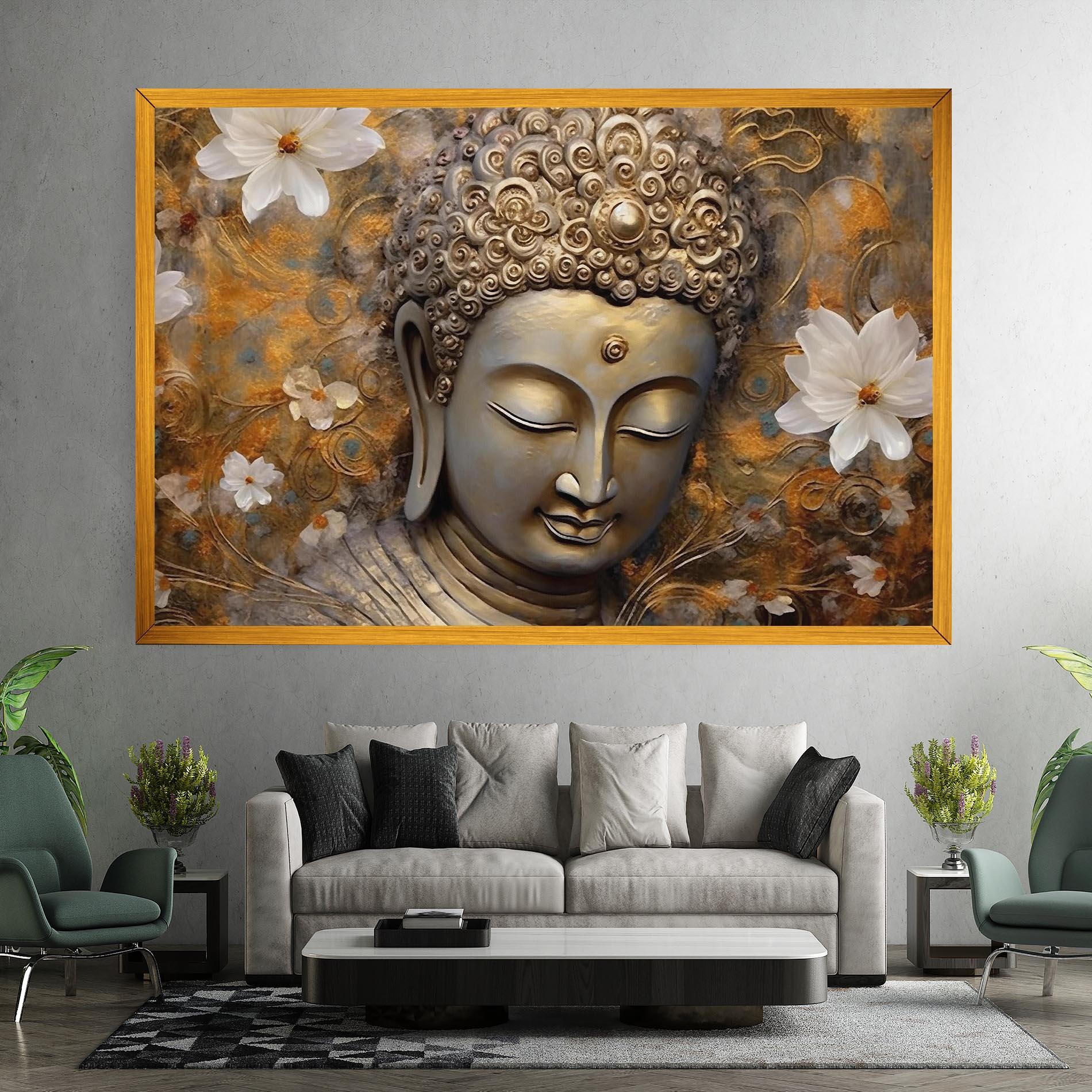 Картина на платно White Flower Buddha Art mockup 7