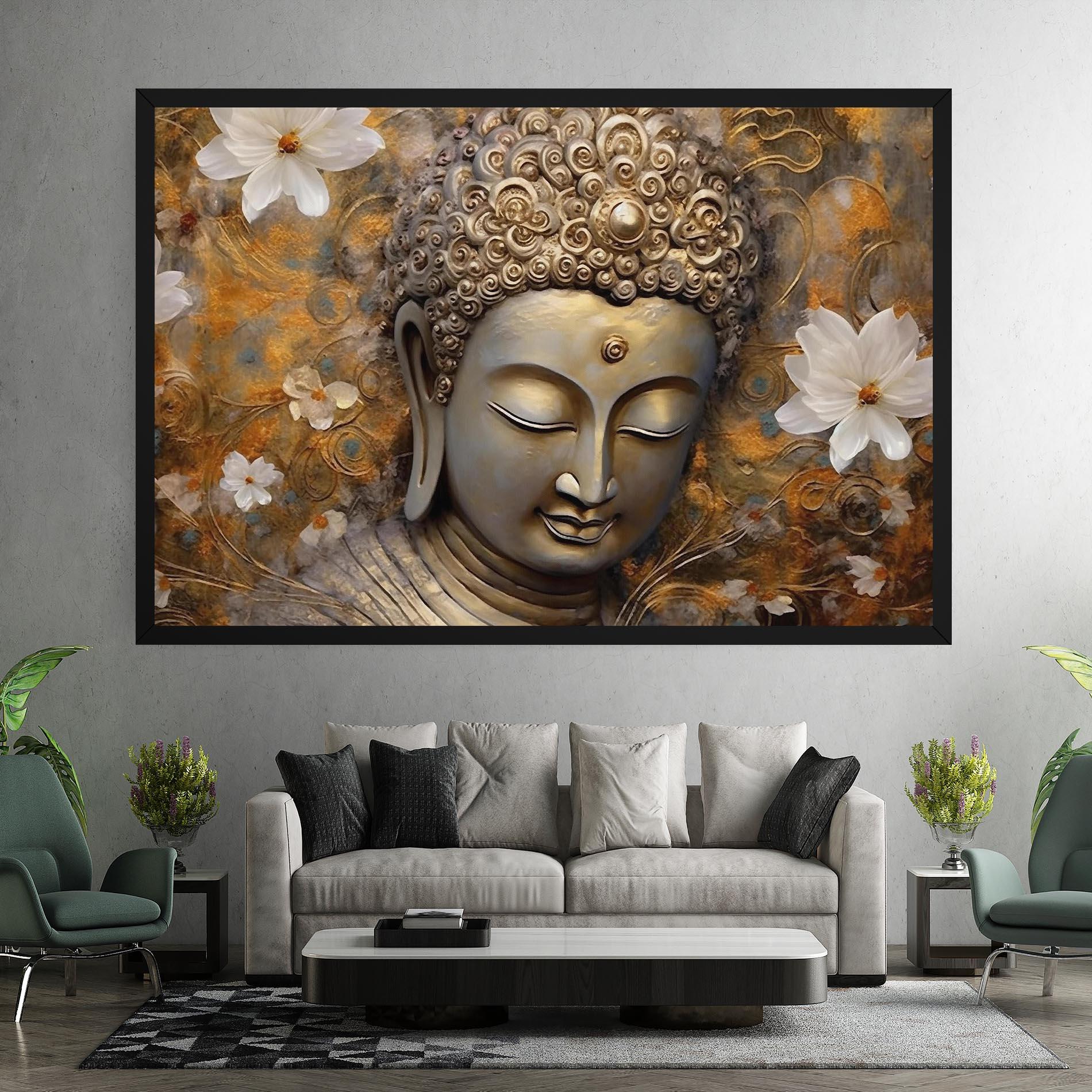 Картина на платно White Flower Buddha Art mockup 7
