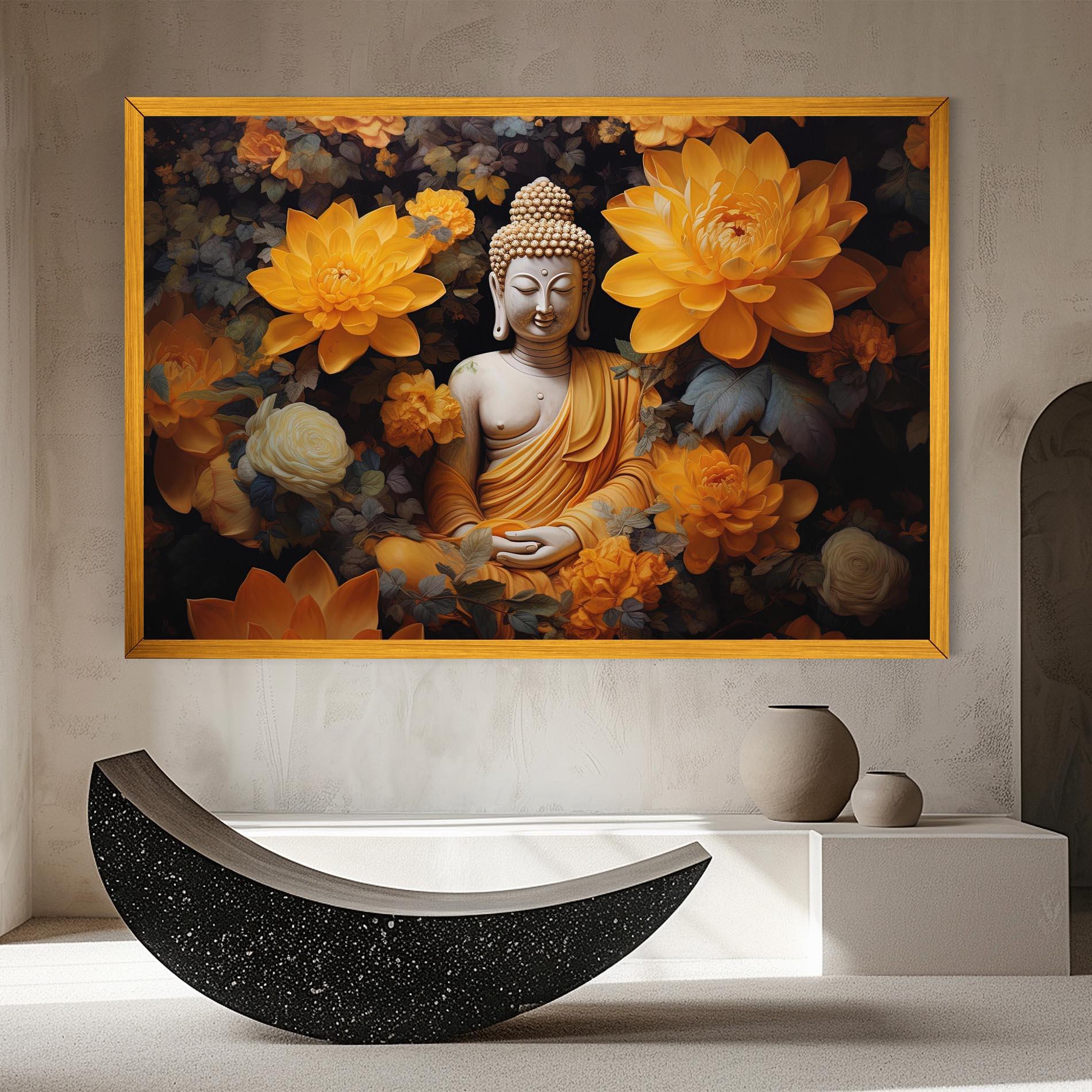 Картина на платно Buddha Big Flowers mockup 8