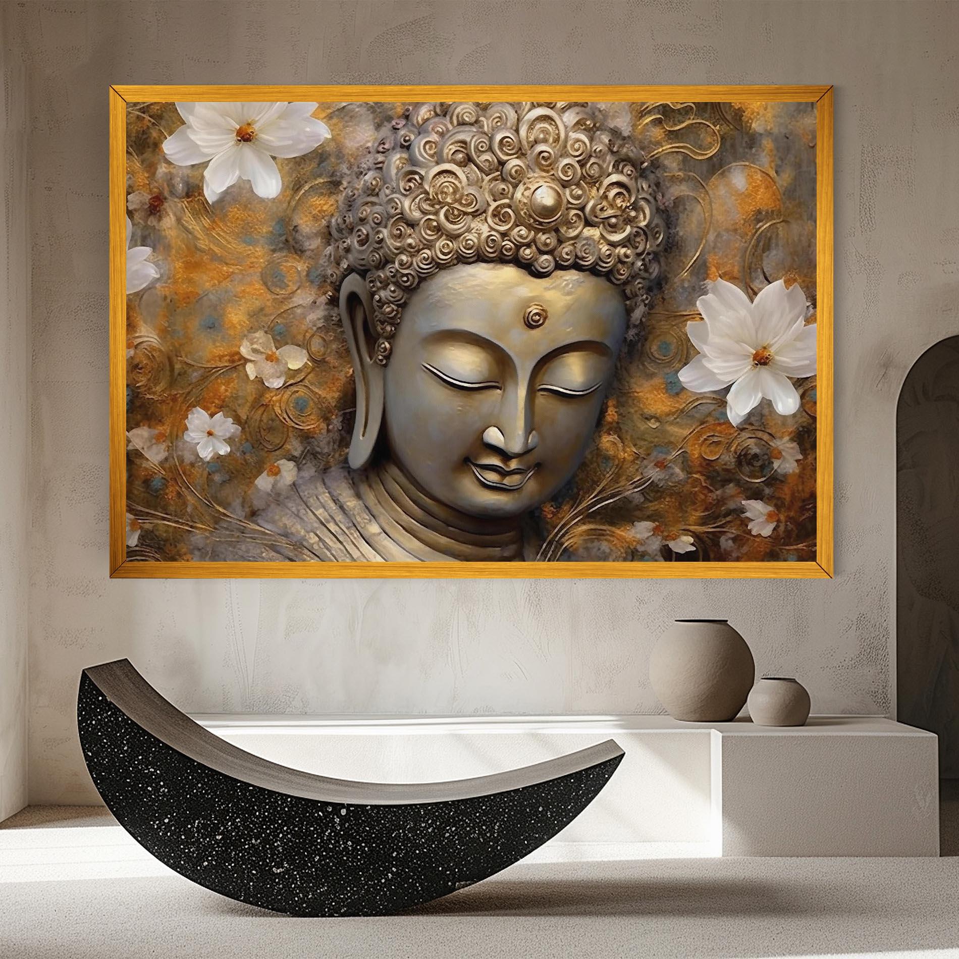 Картина на платно White Flower Buddha Art mockup 8
