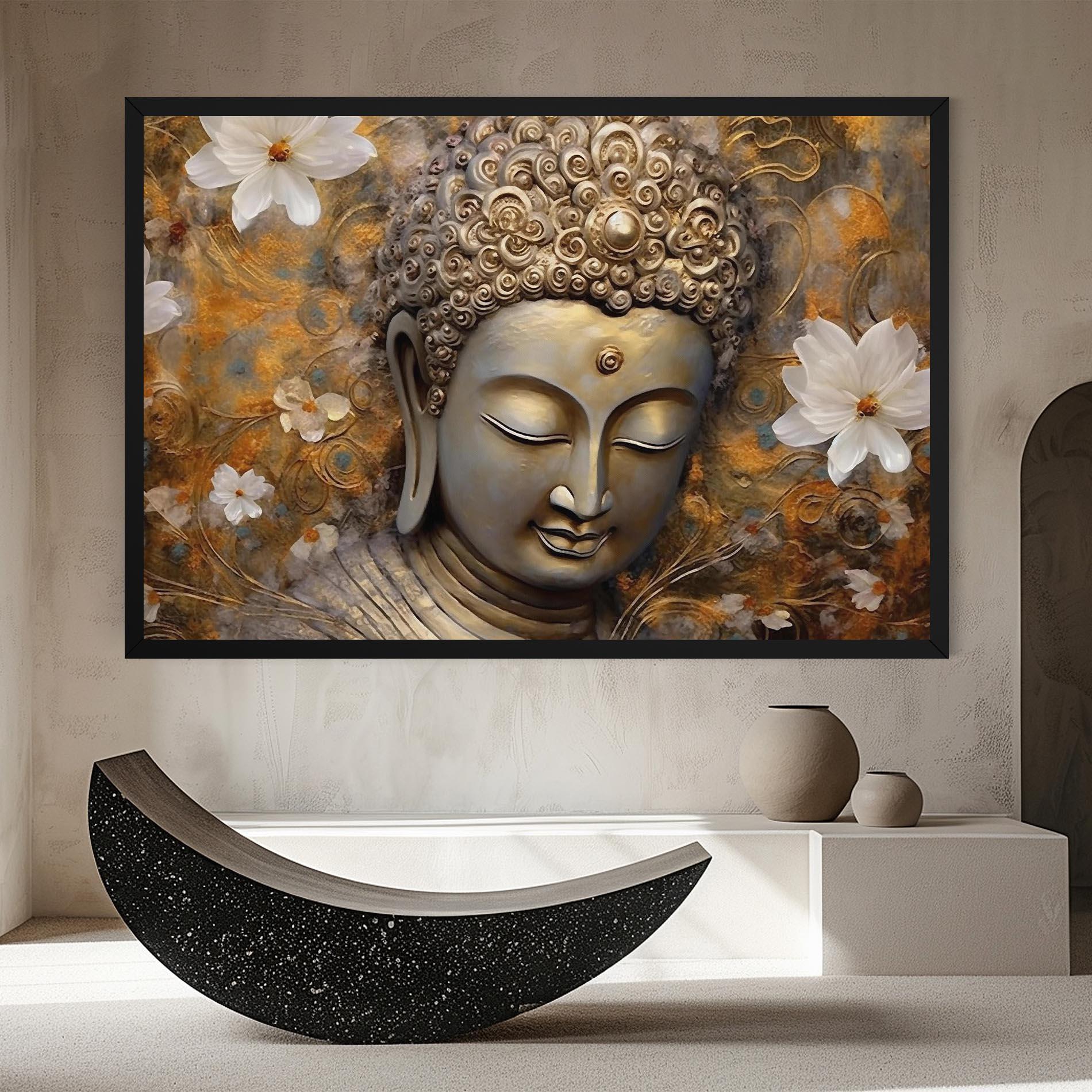 Картина на платно White Flower Buddha Art mockup 8