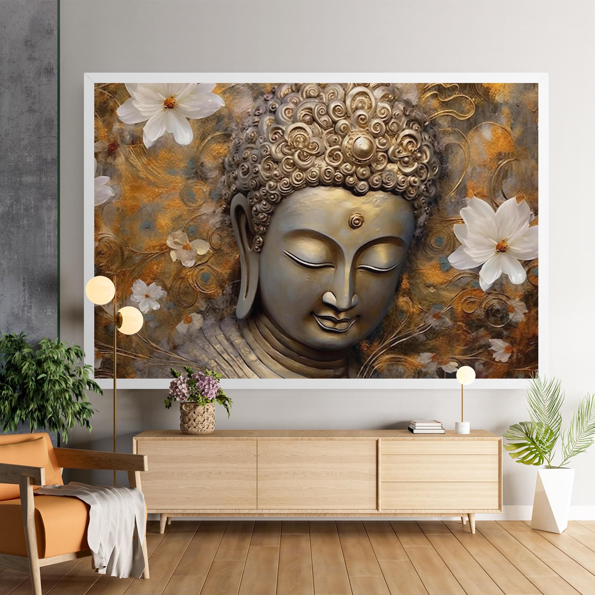 White Flower Buddha Art mockup 9