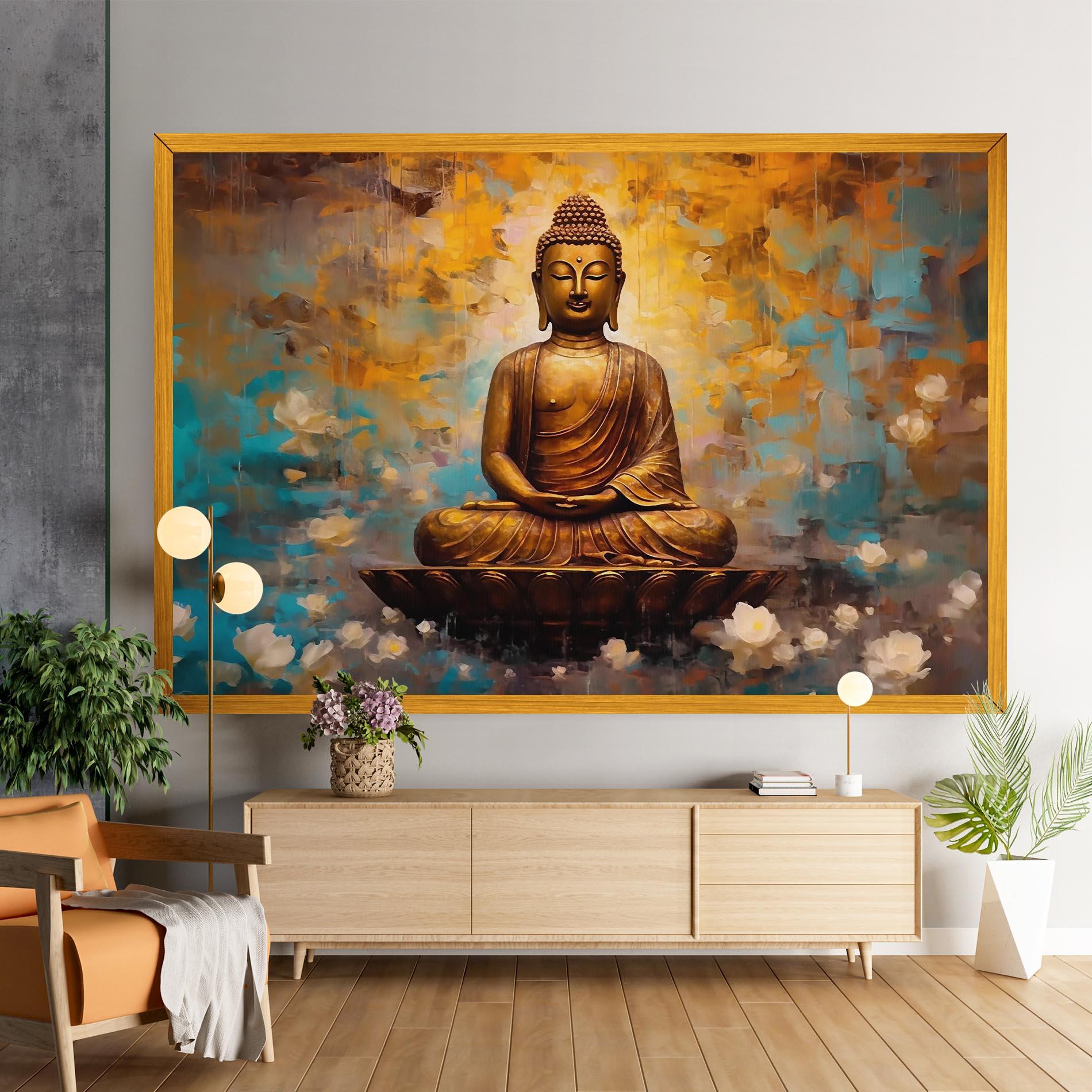 Картина на платно Blue Gold Buddha mockup 9