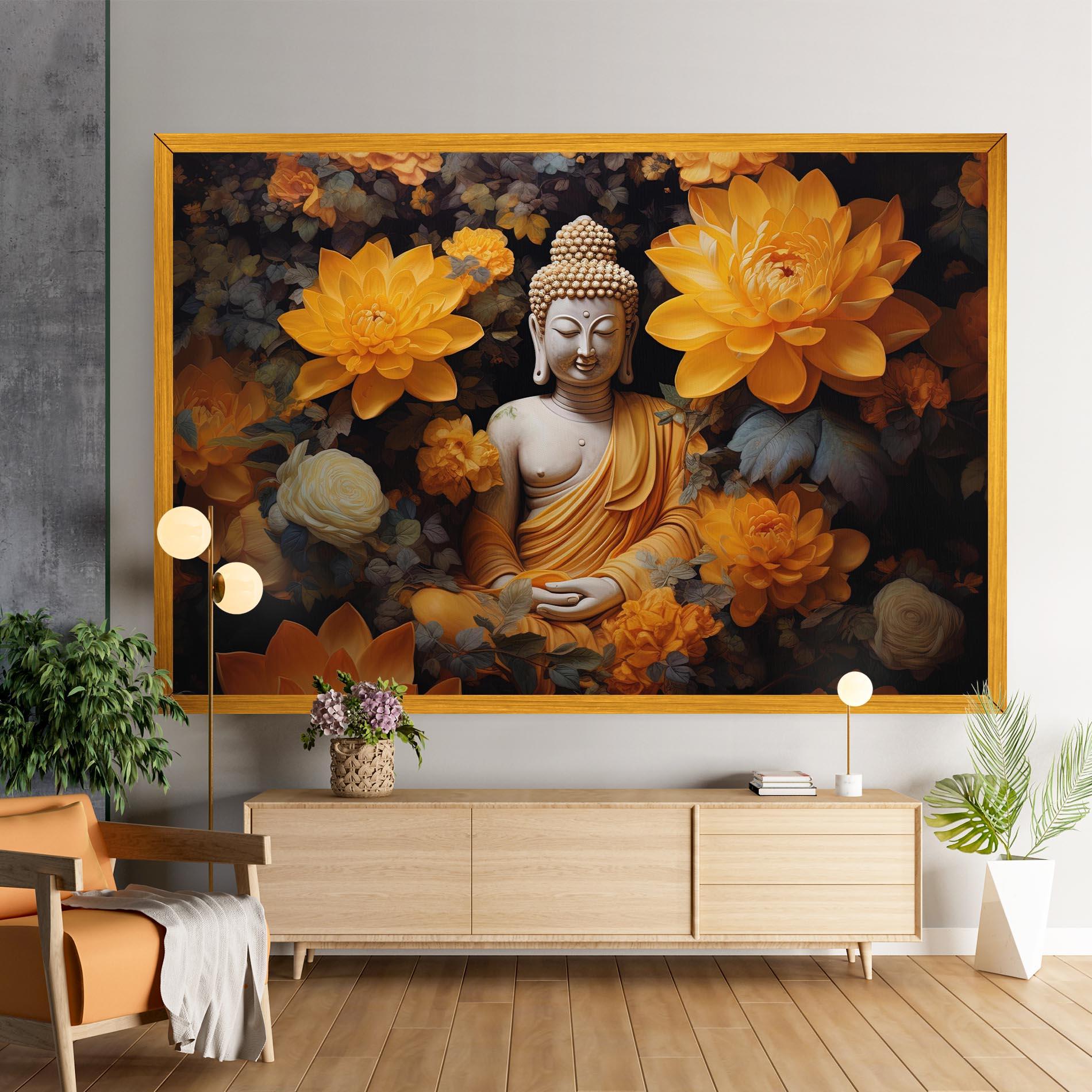 Картина на платно Buddha Big Flowers mockup 9