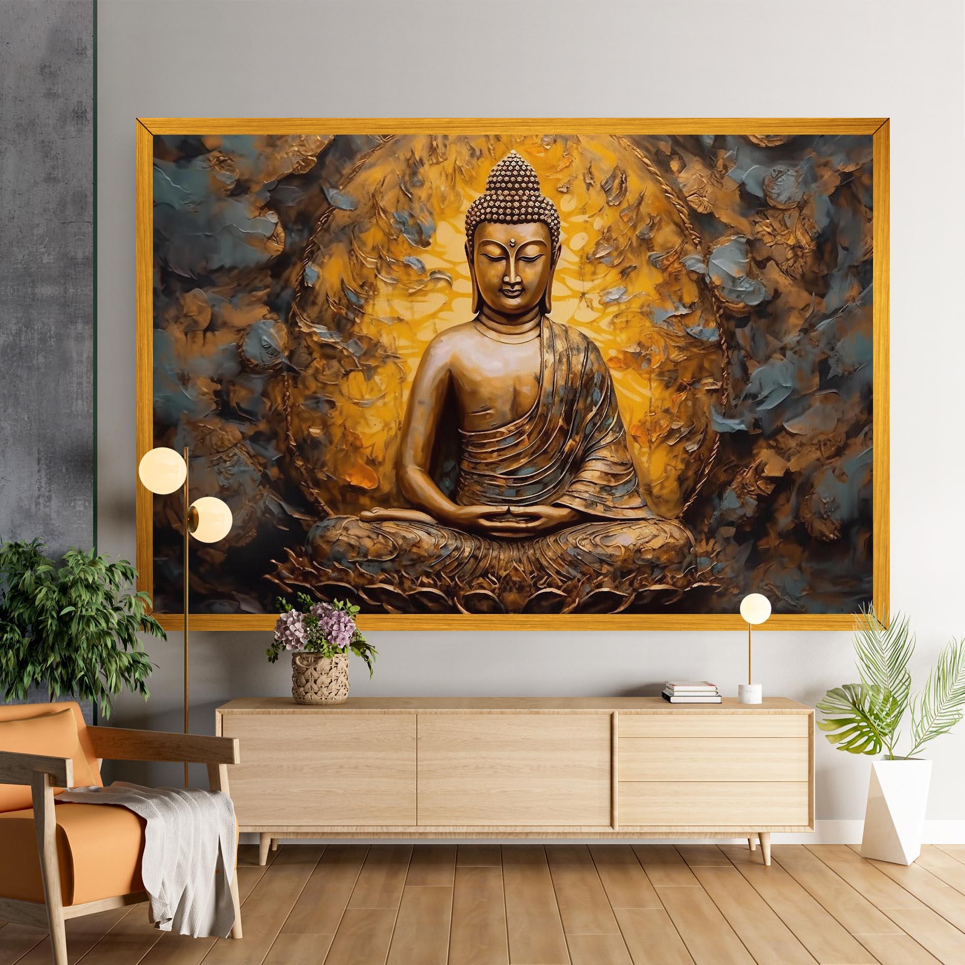 Картина на платно Gold Grey Buddha mockup 9