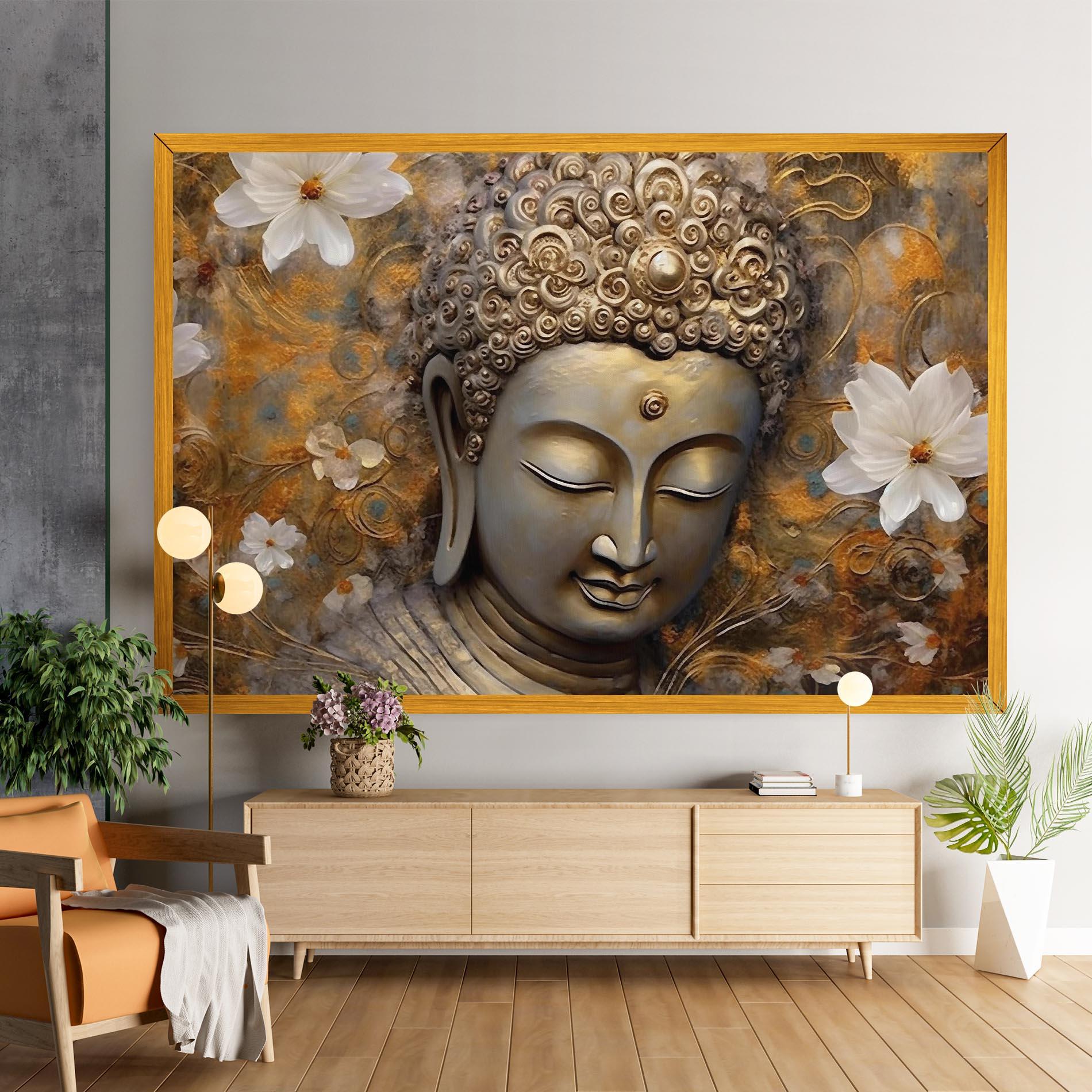 Картина на платно White Flower Buddha Art mockup 9