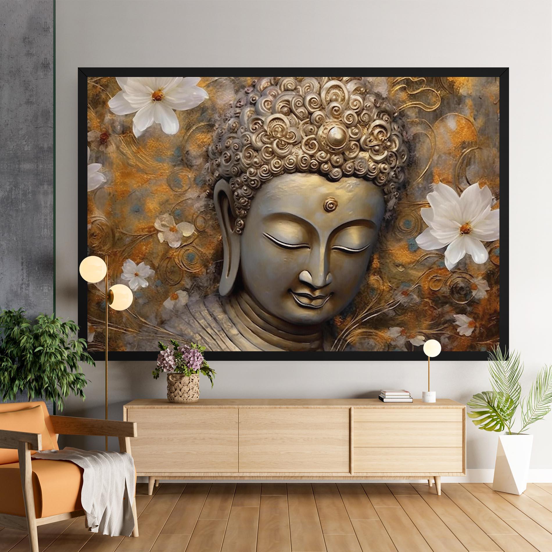 Картина на платно White Flower Buddha Art mockup 9
