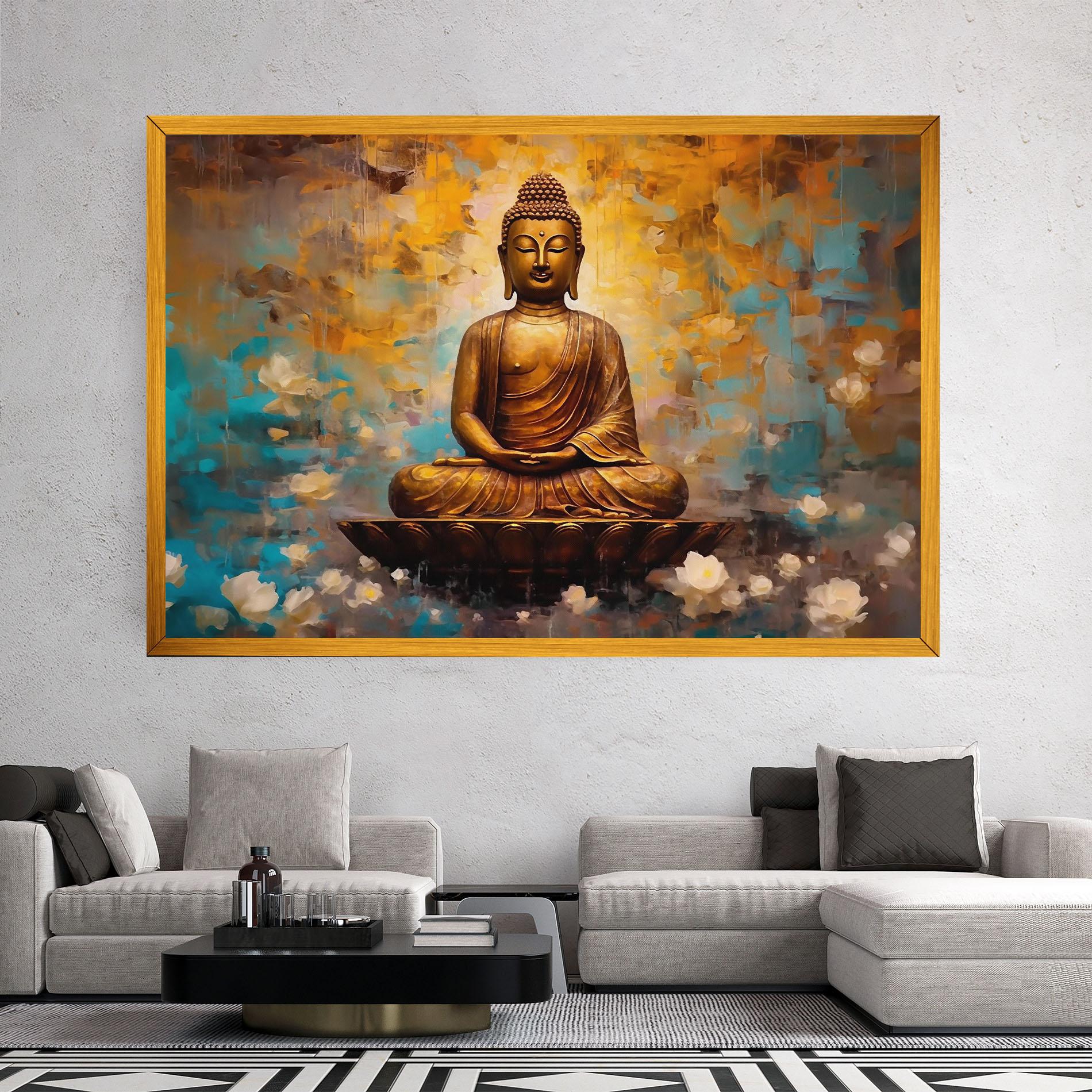 Картина на платно Blue Gold Buddha mockup 2