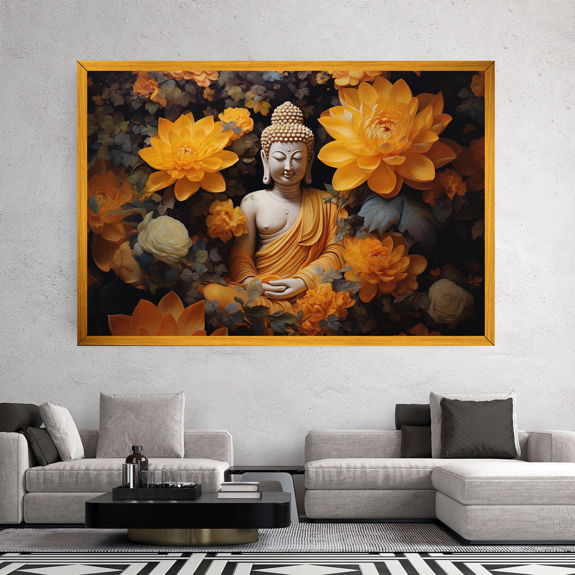 Картина на платно Buddha Big Flowers mockup 2