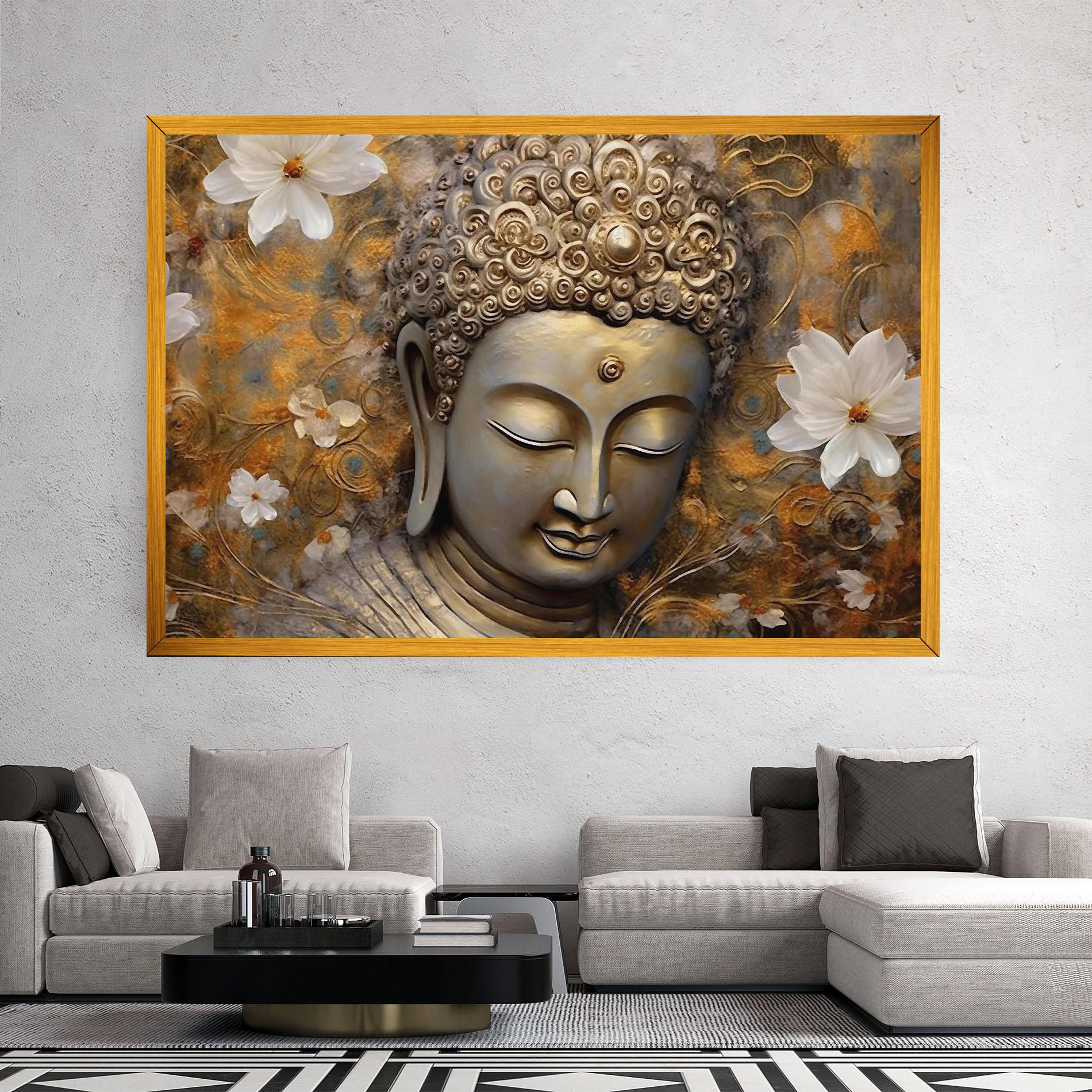 Картина на платно White Flower Buddha Art mockup 2