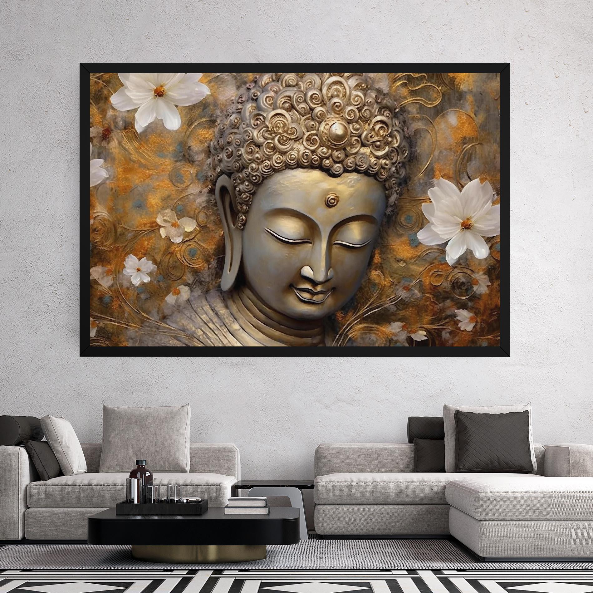 Картина на платно White Flower Buddha Art mockup 2