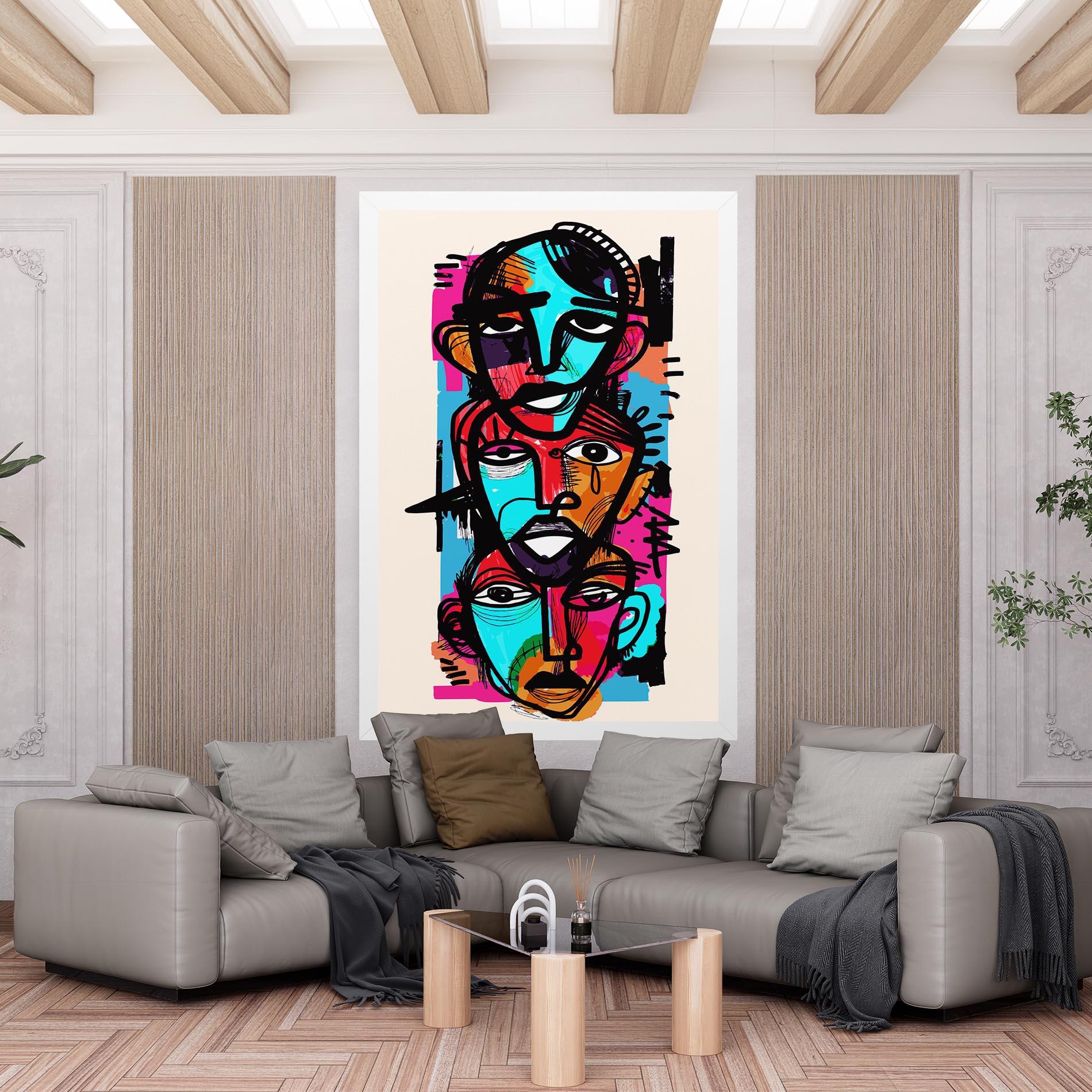 Картина на платно Blue Orange Faces mockup 6