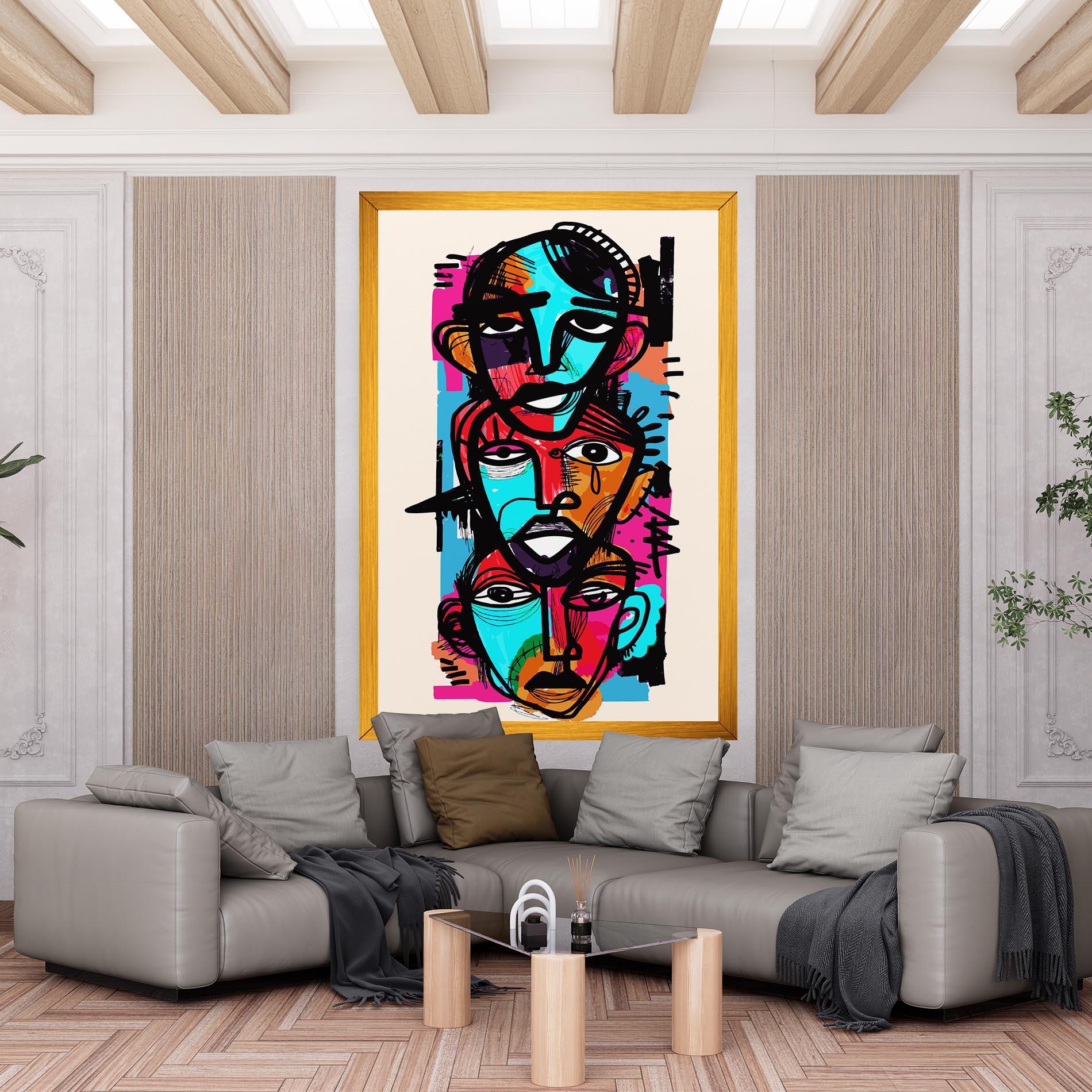 Картина на платно Blue Orange Faces mockup 6