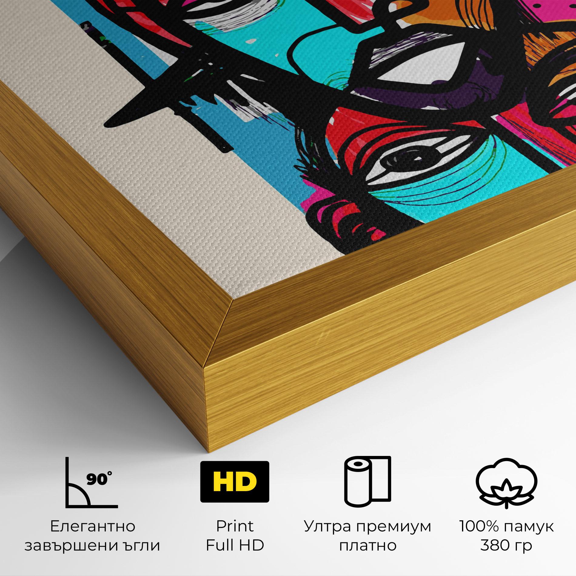 Картина на платно Blue Orange Faces mockup 4