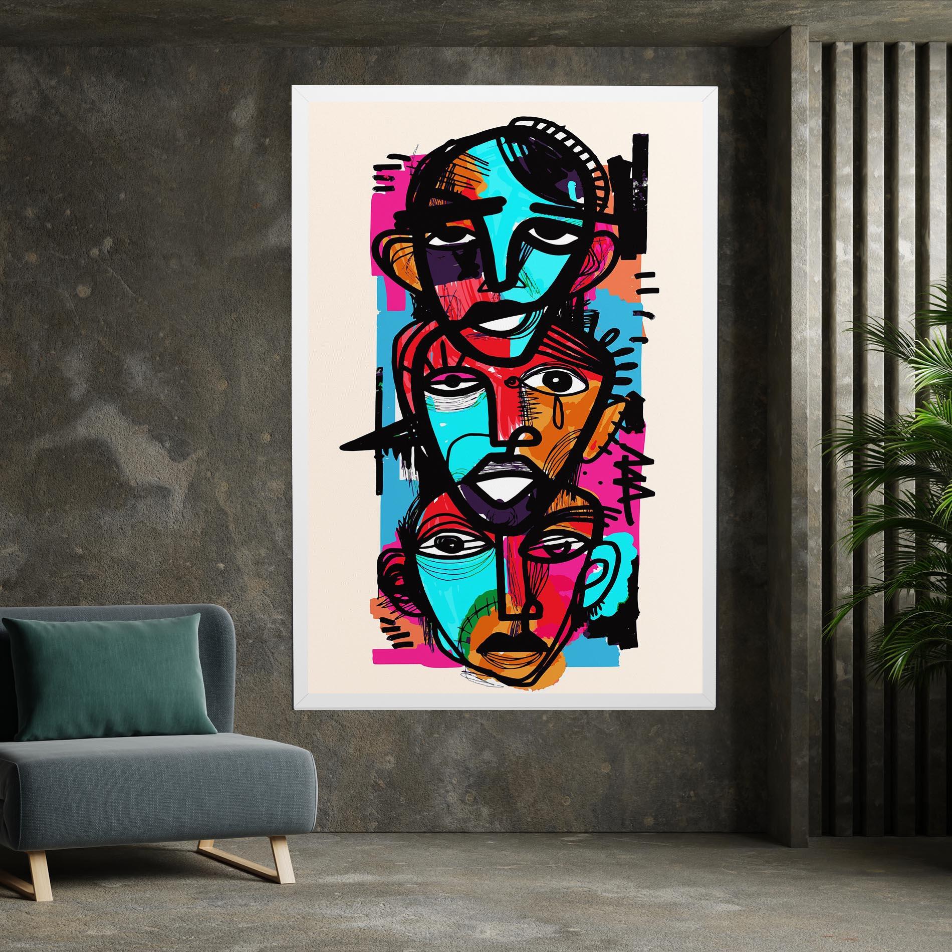 Картина на платно Blue Orange Faces mockup 7