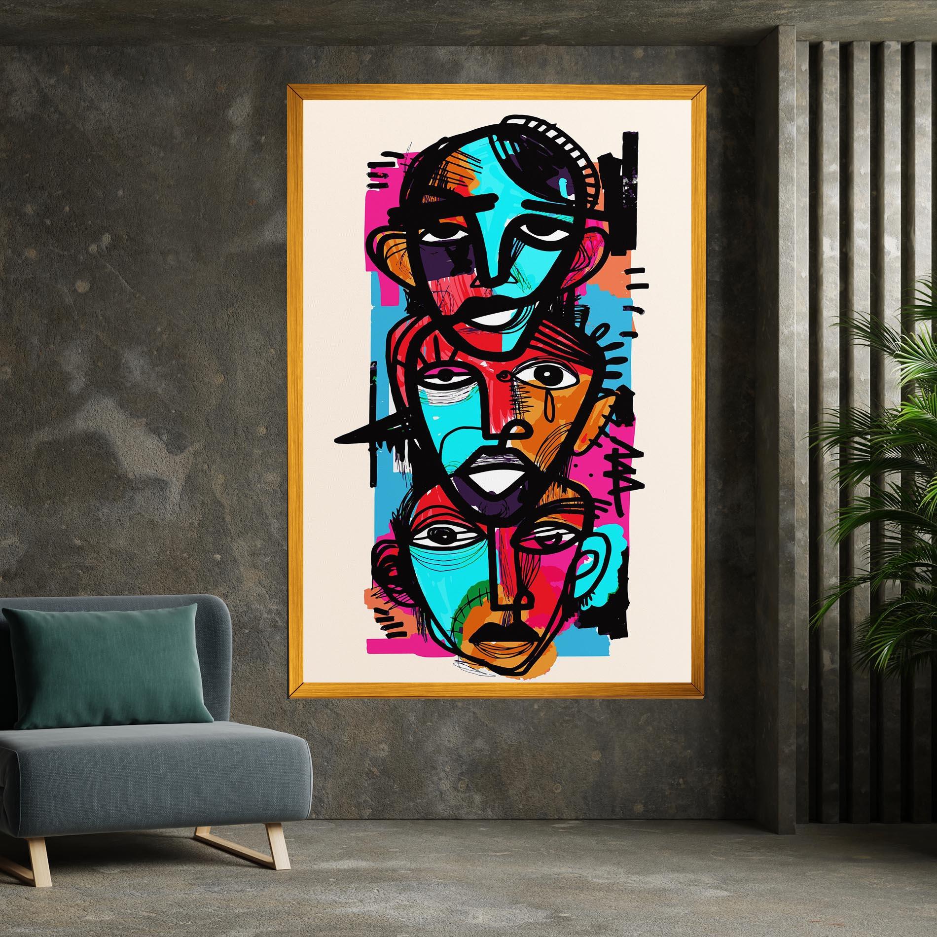 Картина на платно Blue Orange Faces mockup 7