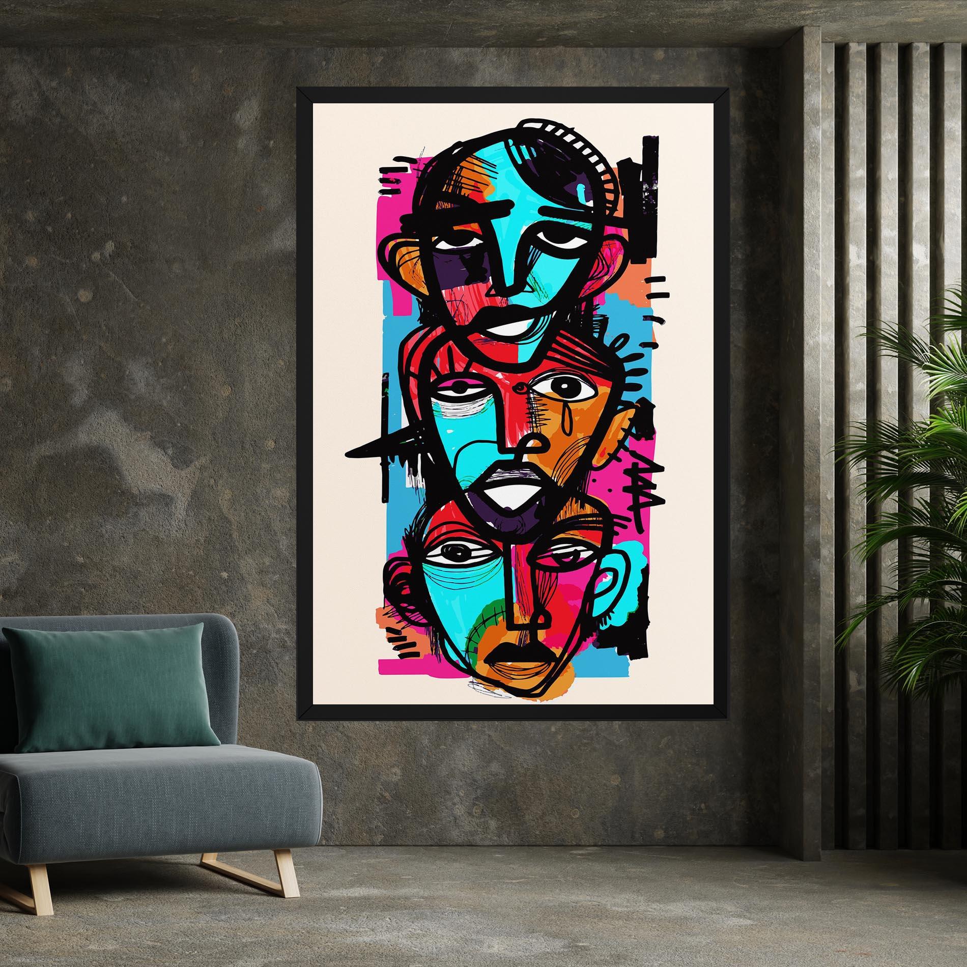 Картина на платно Blue Orange Faces mockup 7