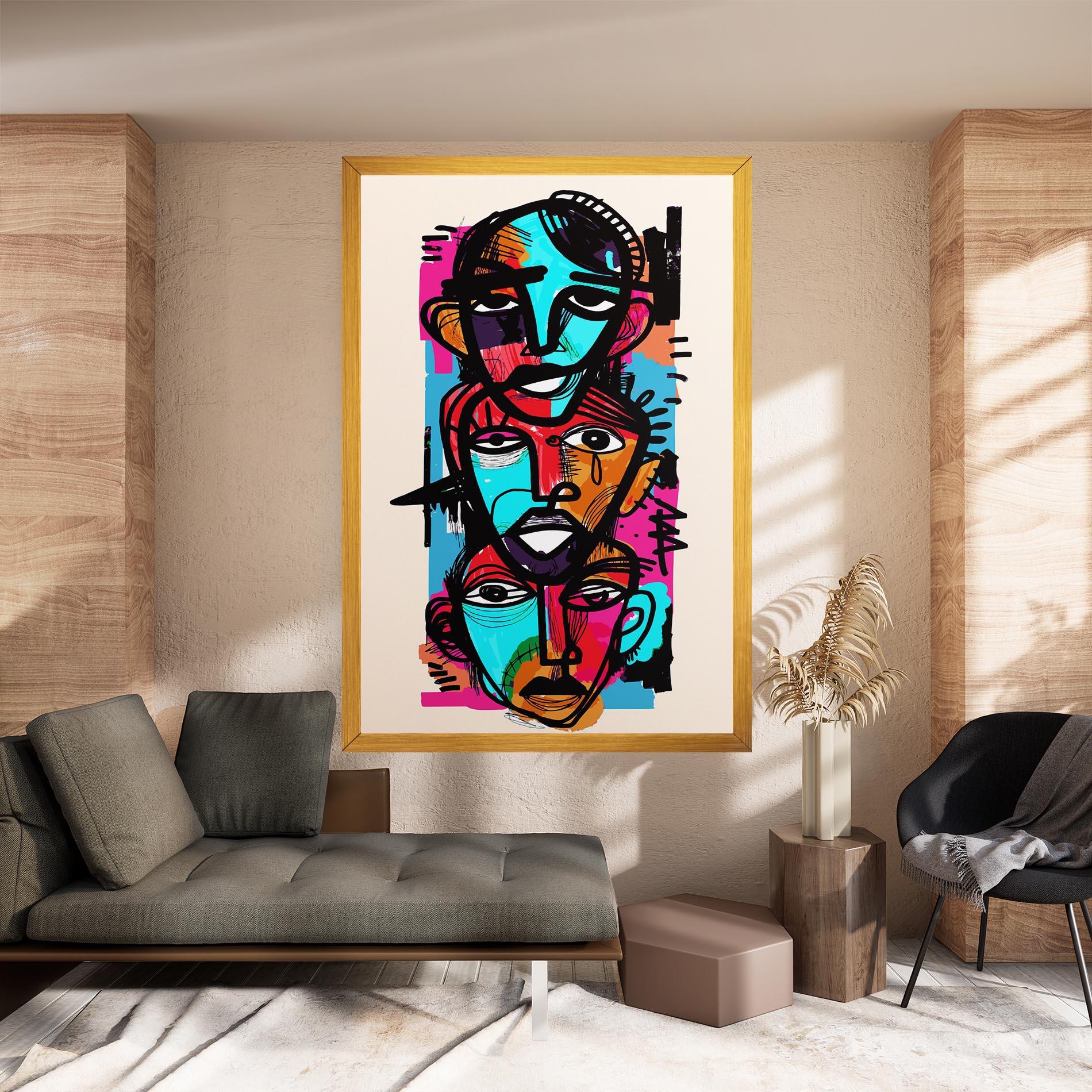 Картина на платно Blue Orange Faces mockup 8