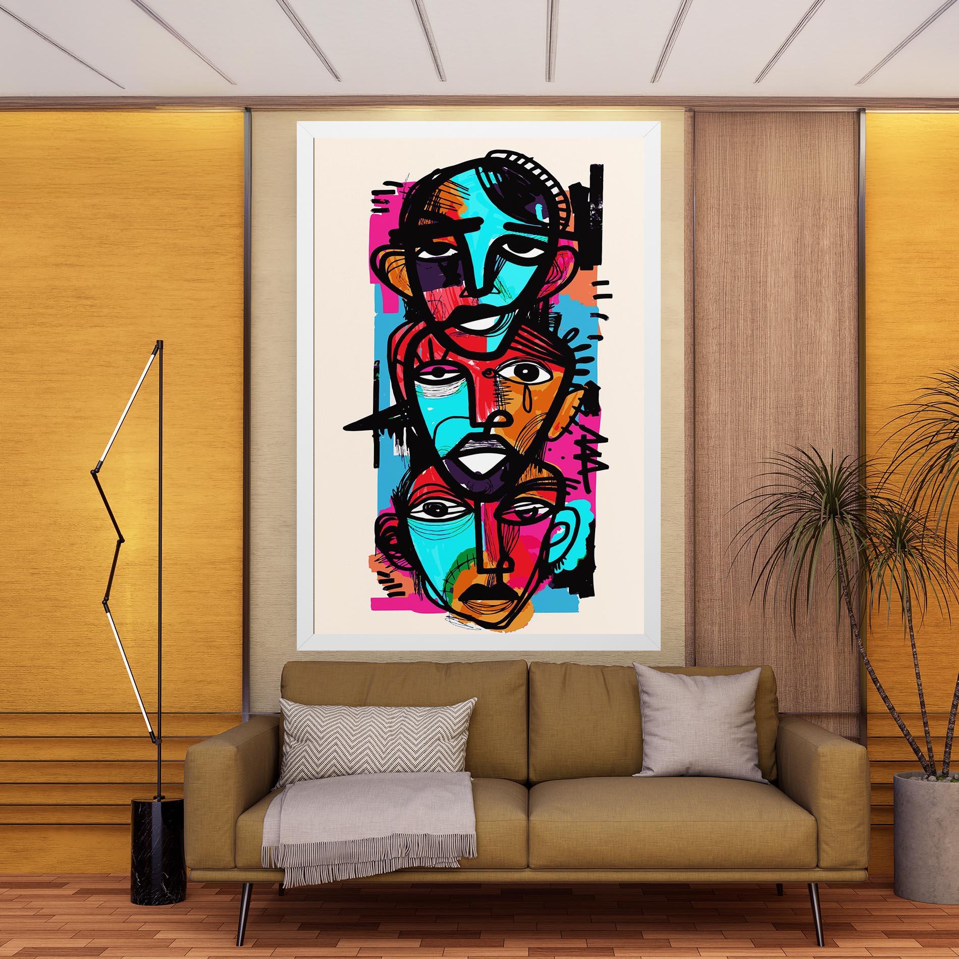 Картина на платно Blue Orange Faces mockup 9