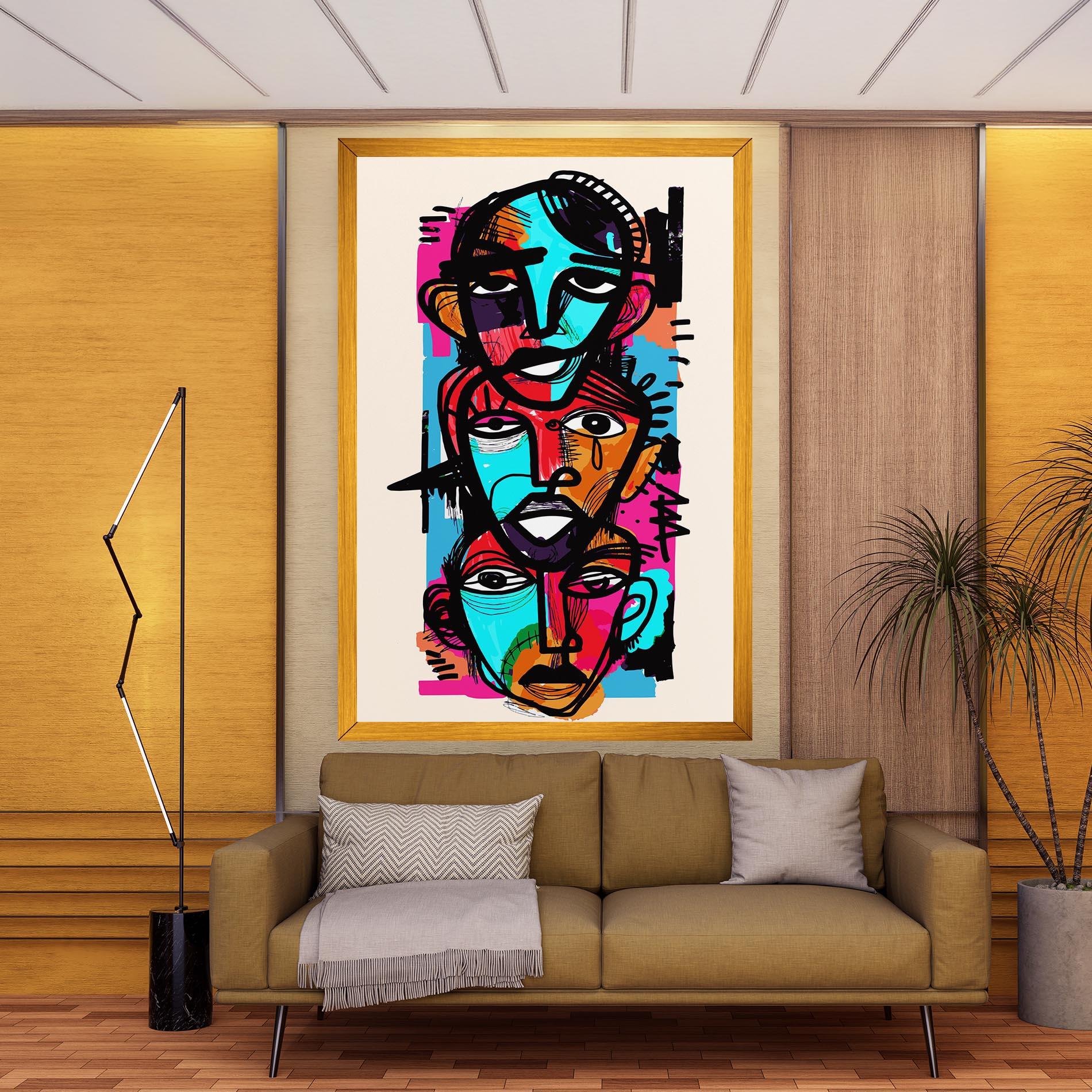 Картина на платно Blue Orange Faces mockup 9