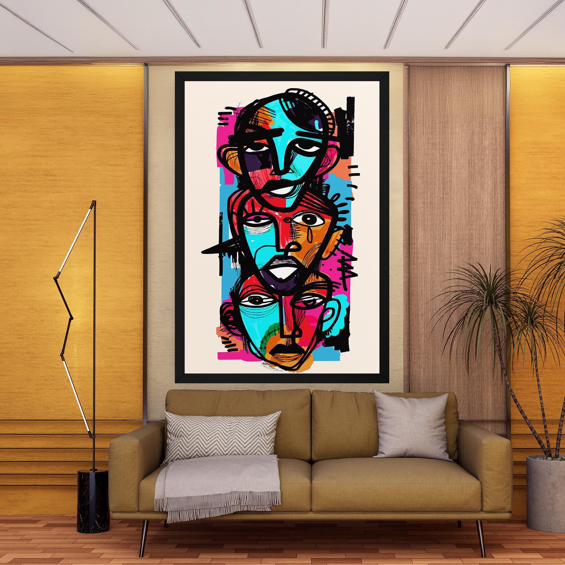 Картина на платно Blue Orange Faces mockup 9