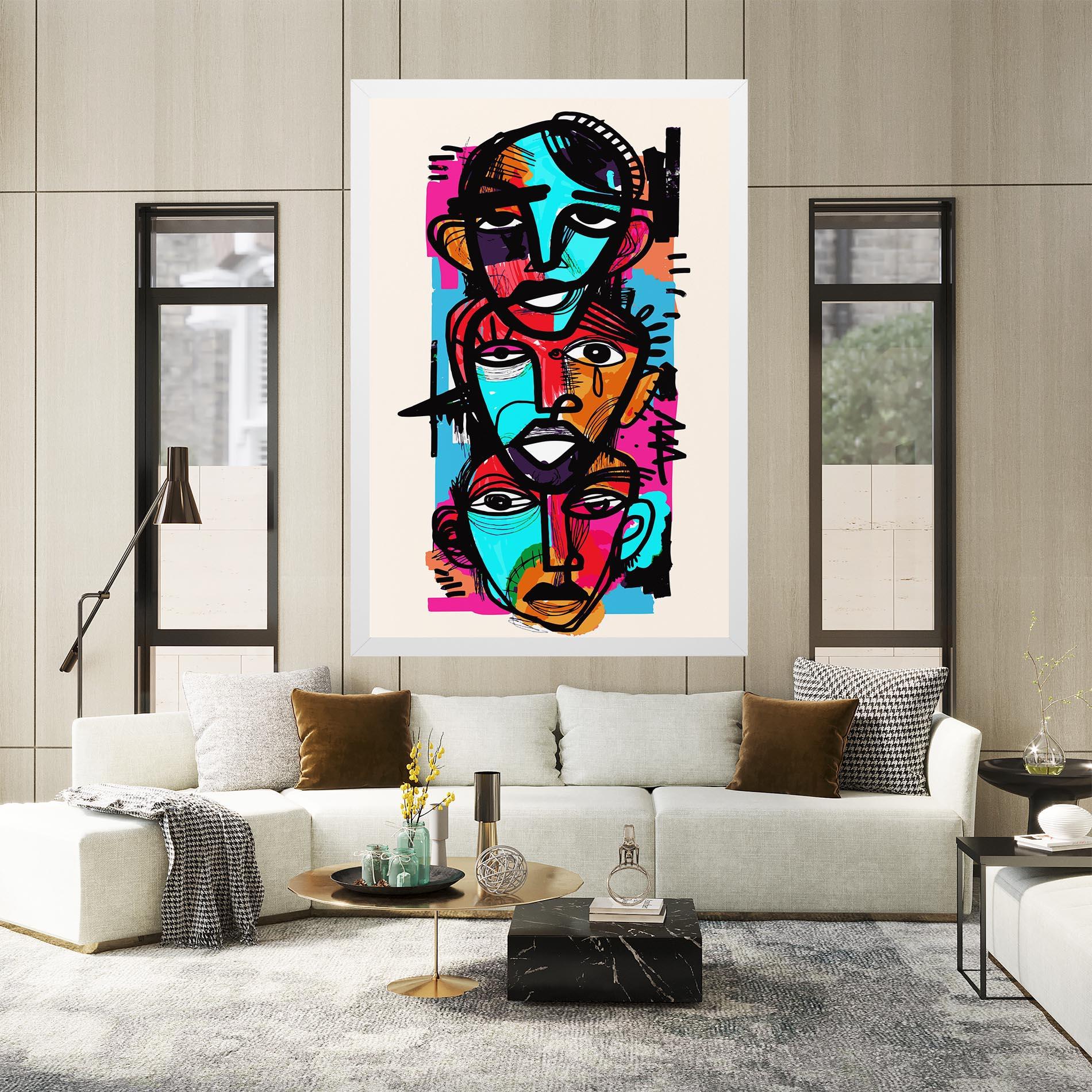 Картина на платно Blue Orange Faces mockup 2