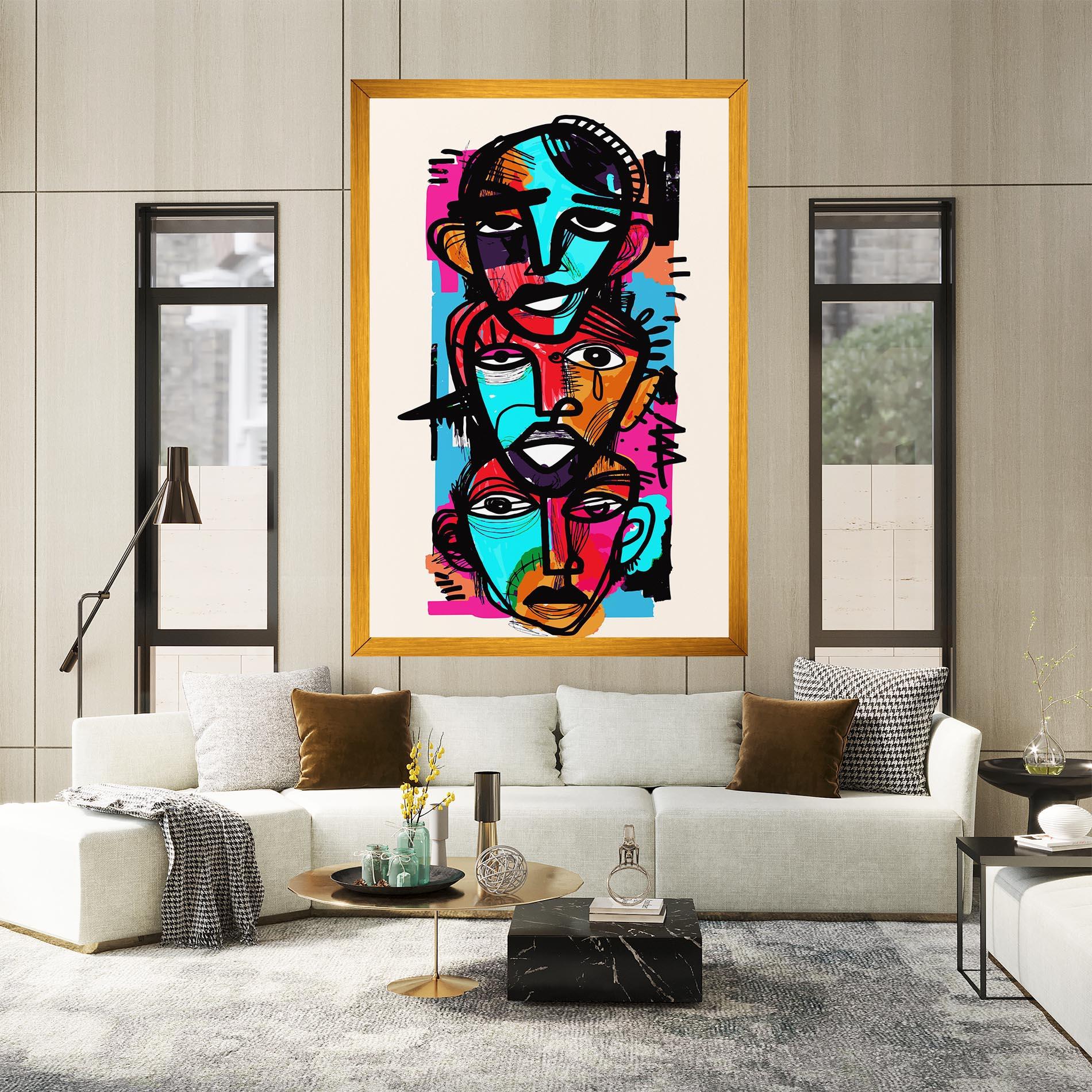 Картина на платно Blue Orange Faces mockup 2