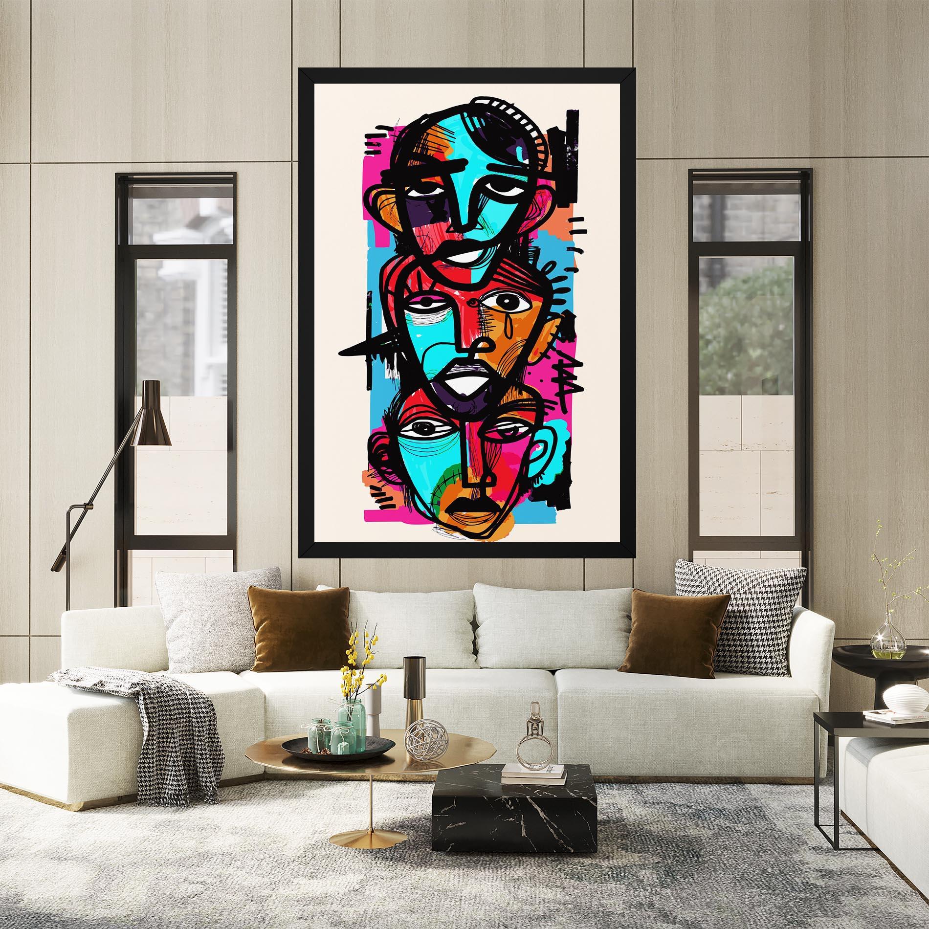 Картина на платно Blue Orange Faces mockup 2