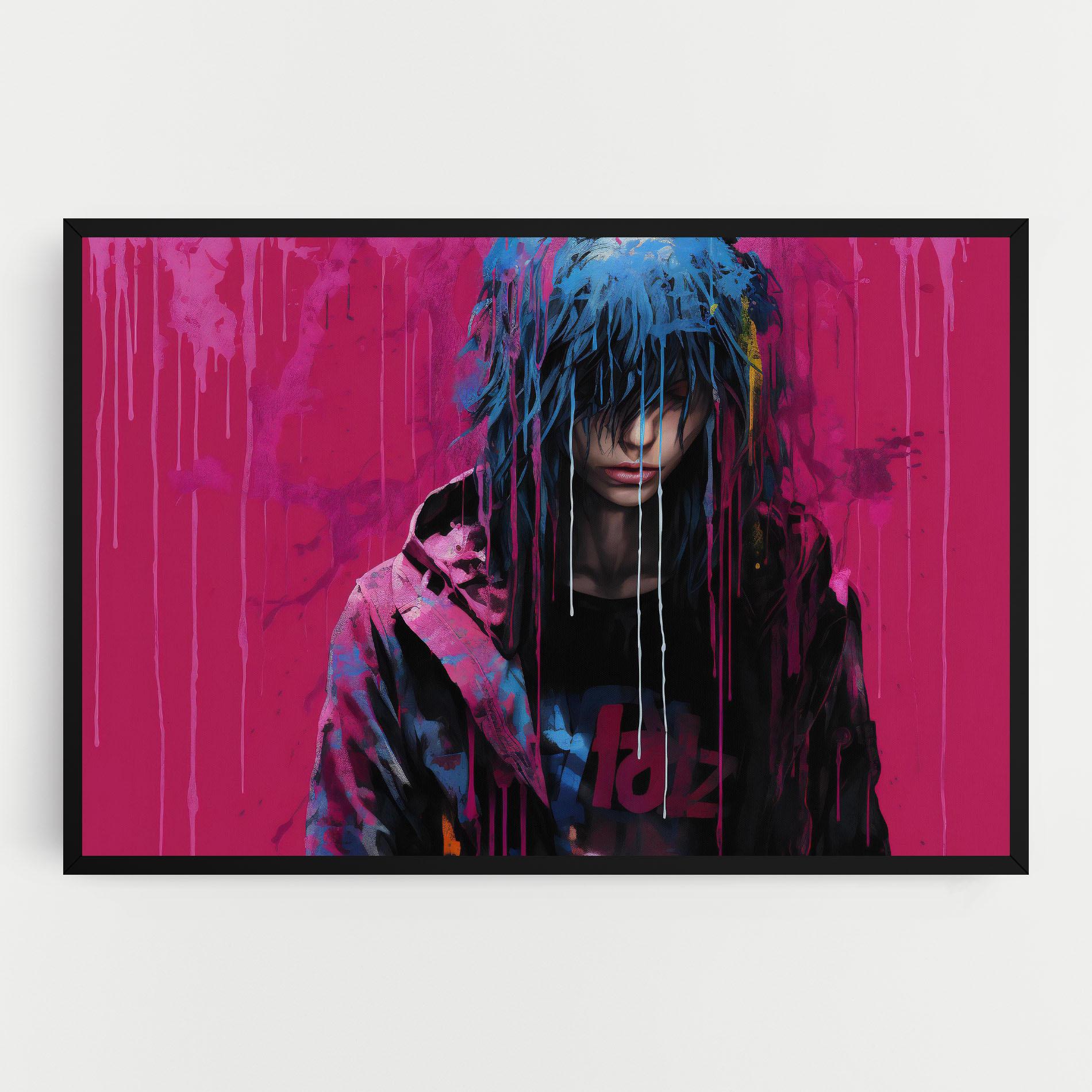 Картина на платно Blue Pink Falling Paint mockup 0