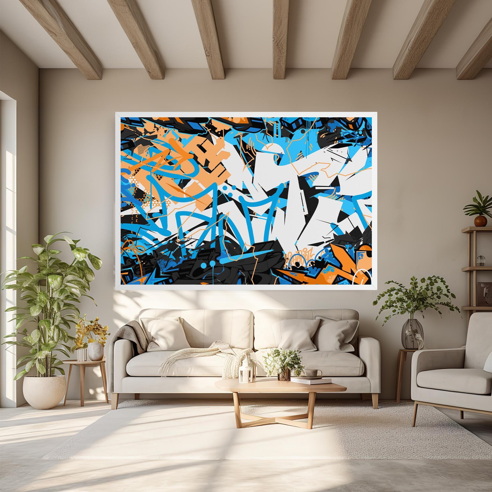 Картина на платно White Orange Graffiti mockup 6