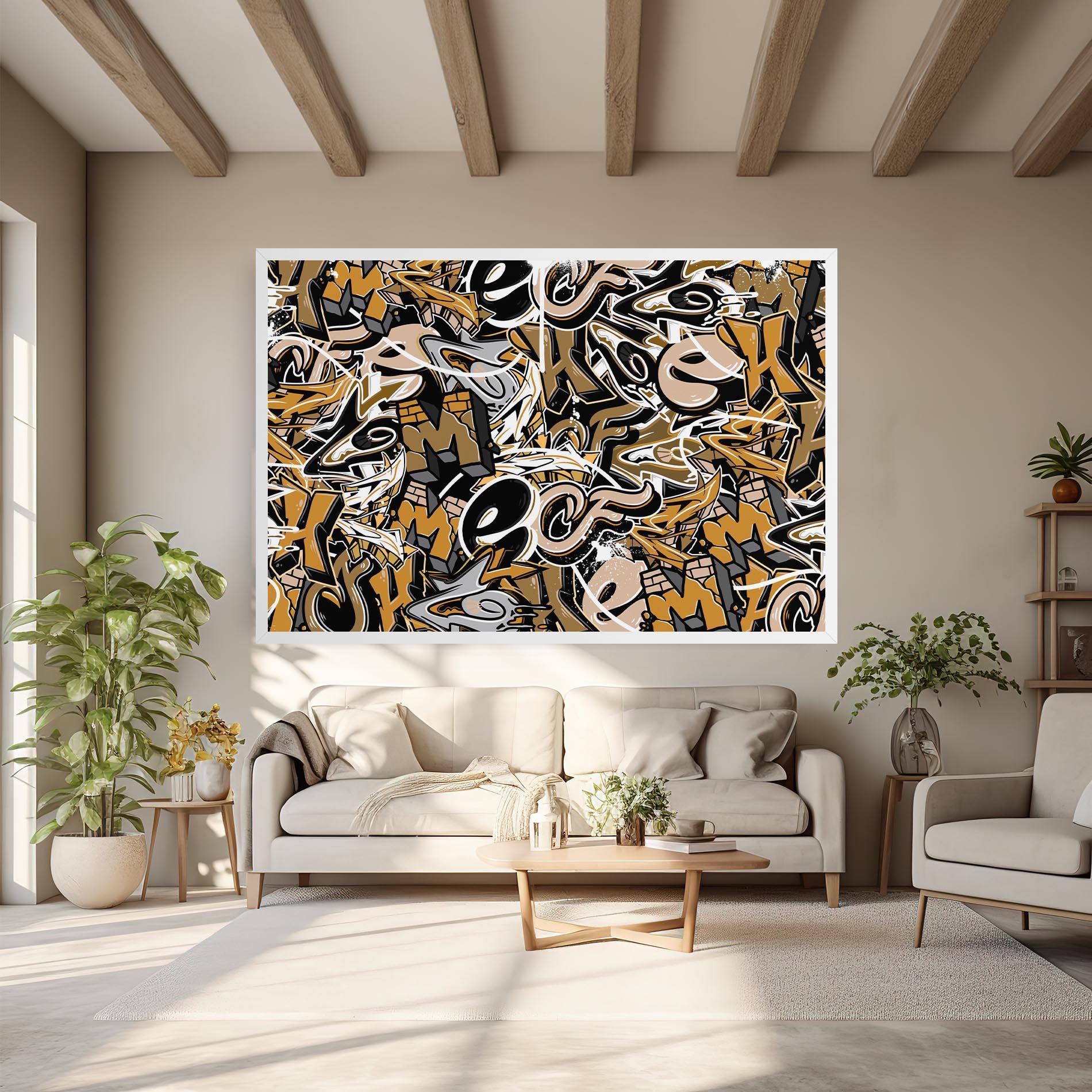 Картина на платно Yellow White Graffiti mockup 6