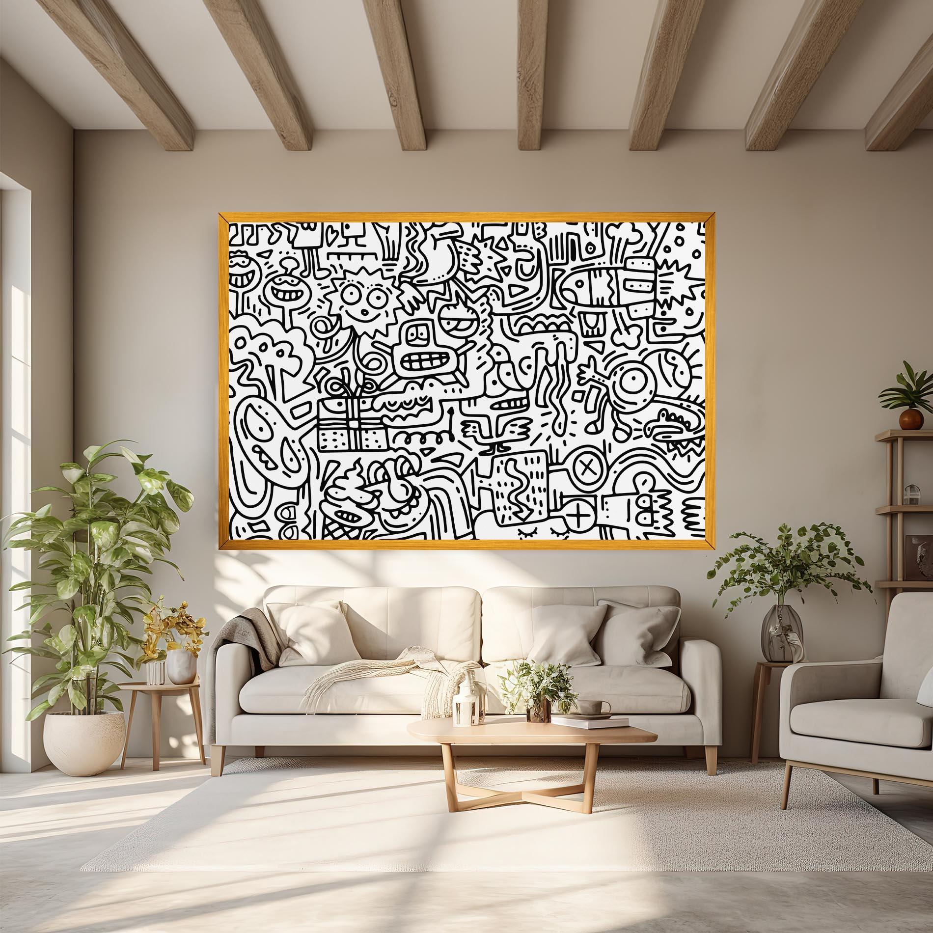 Картина на платно Doodle Black Line mockup 6