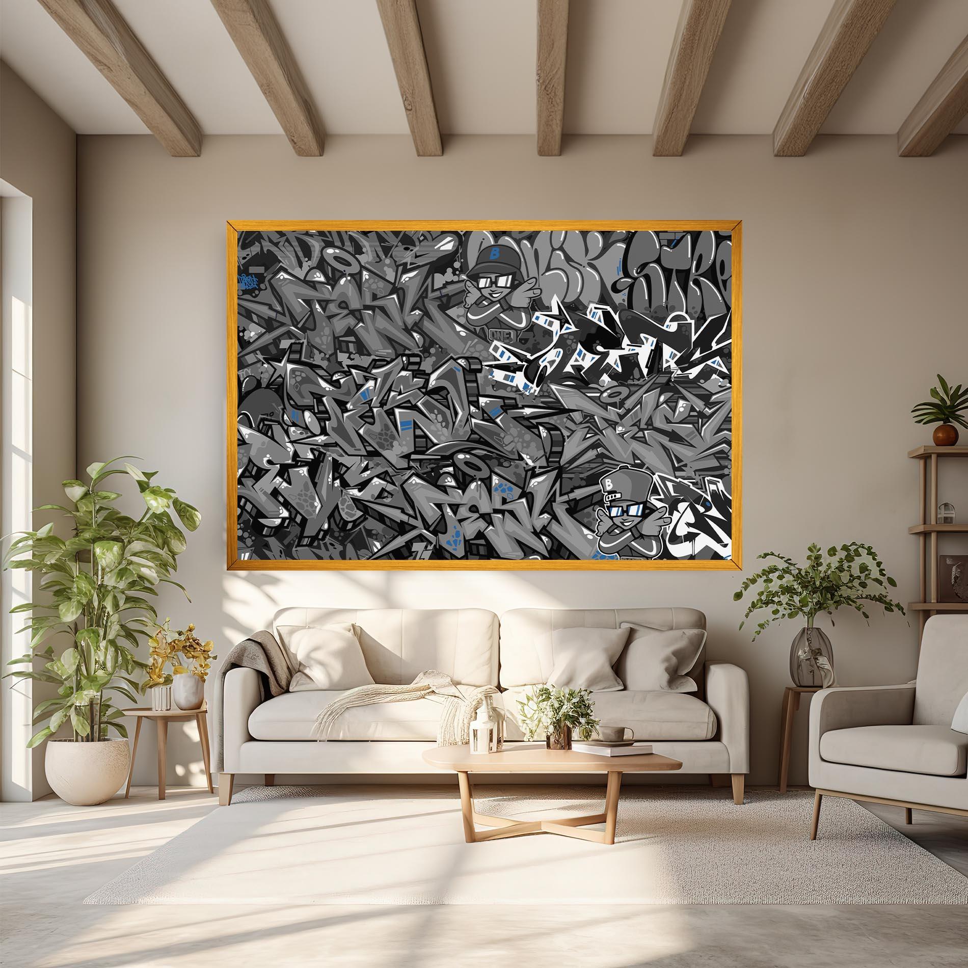 Картина на платно Grey Blue Graffiti mockup 6