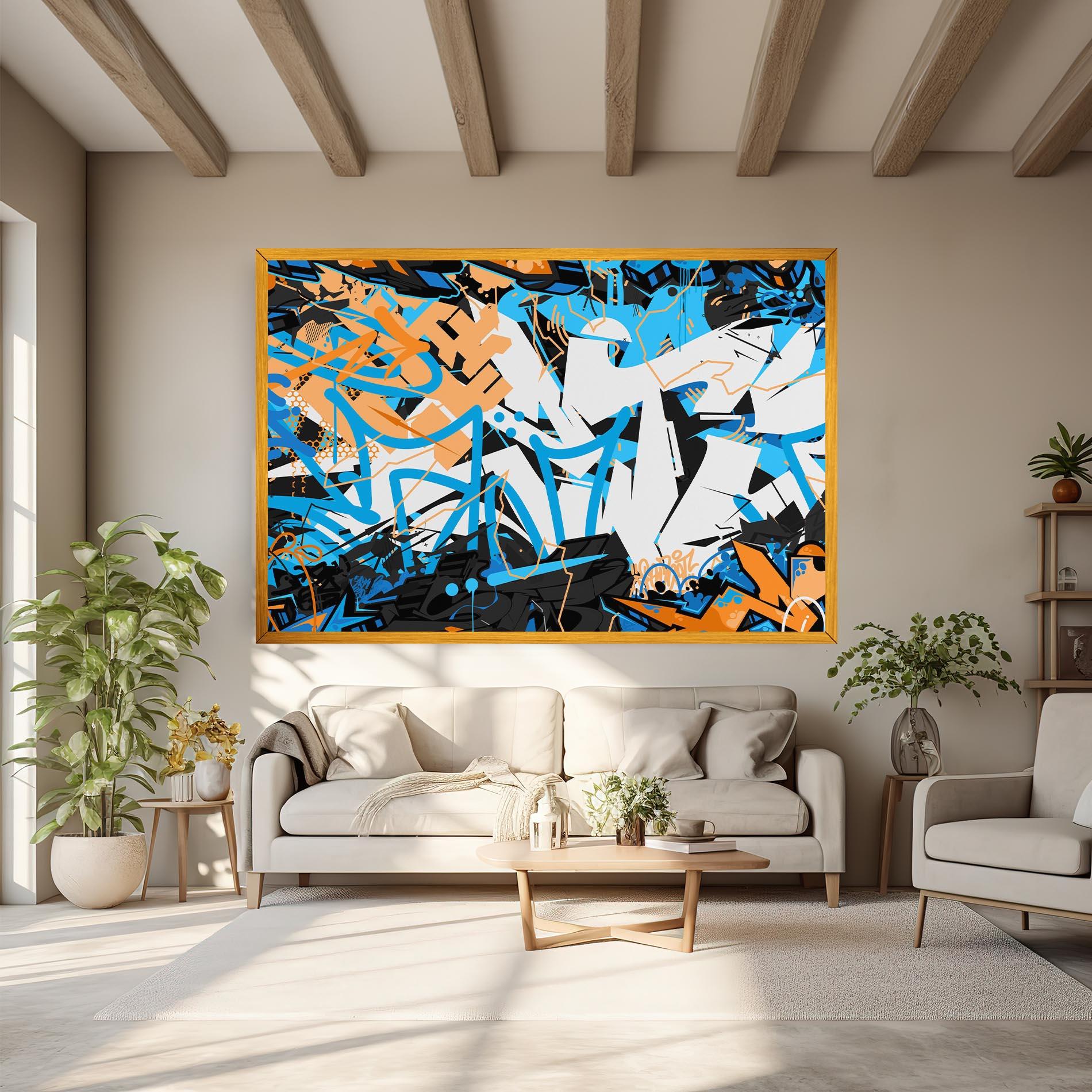 Картина на платно White Orange Graffiti mockup 6