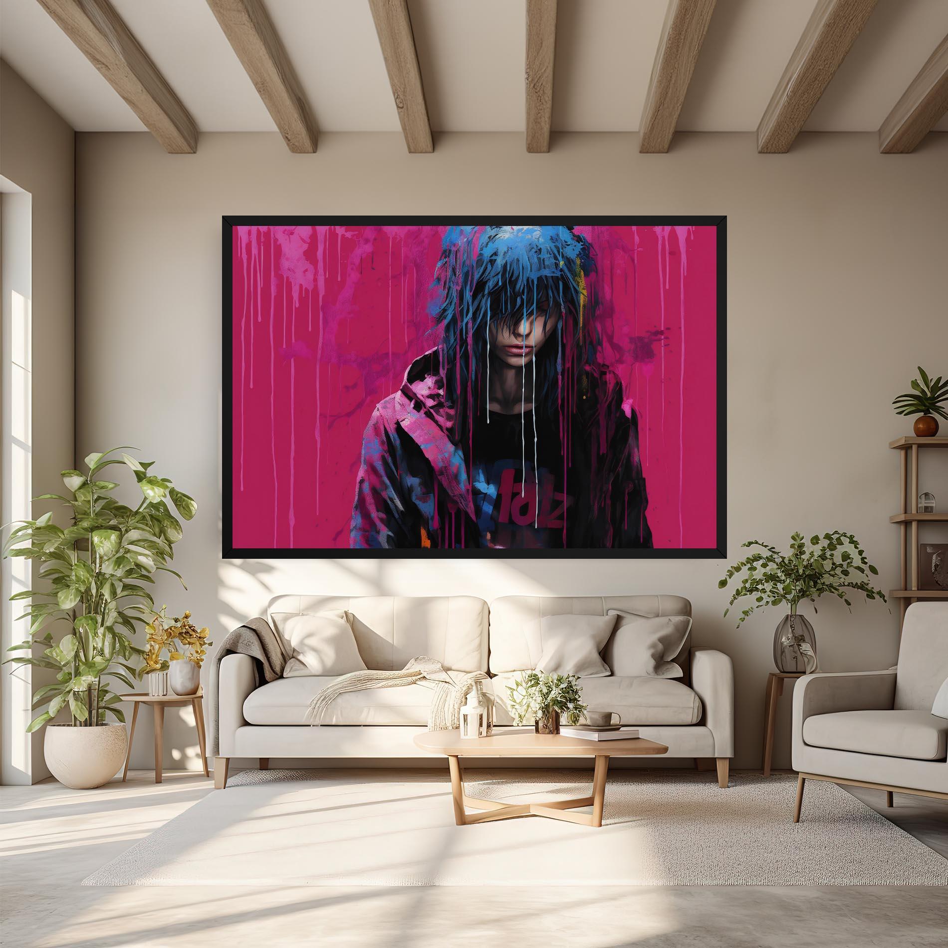 Картина на платно Blue Pink Falling Paint mockup 6