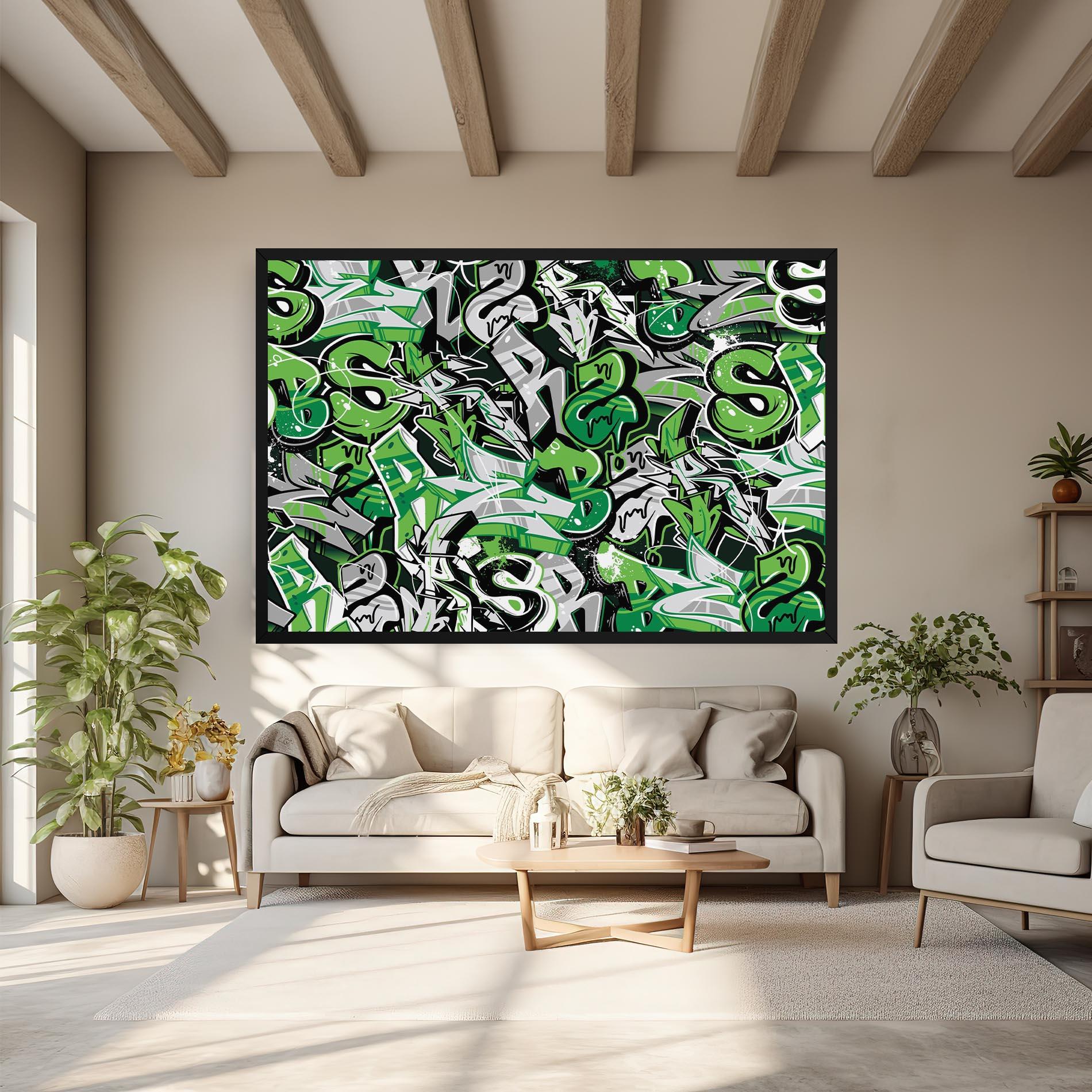 Картина на платно Green Graffiti Letters mockup 6