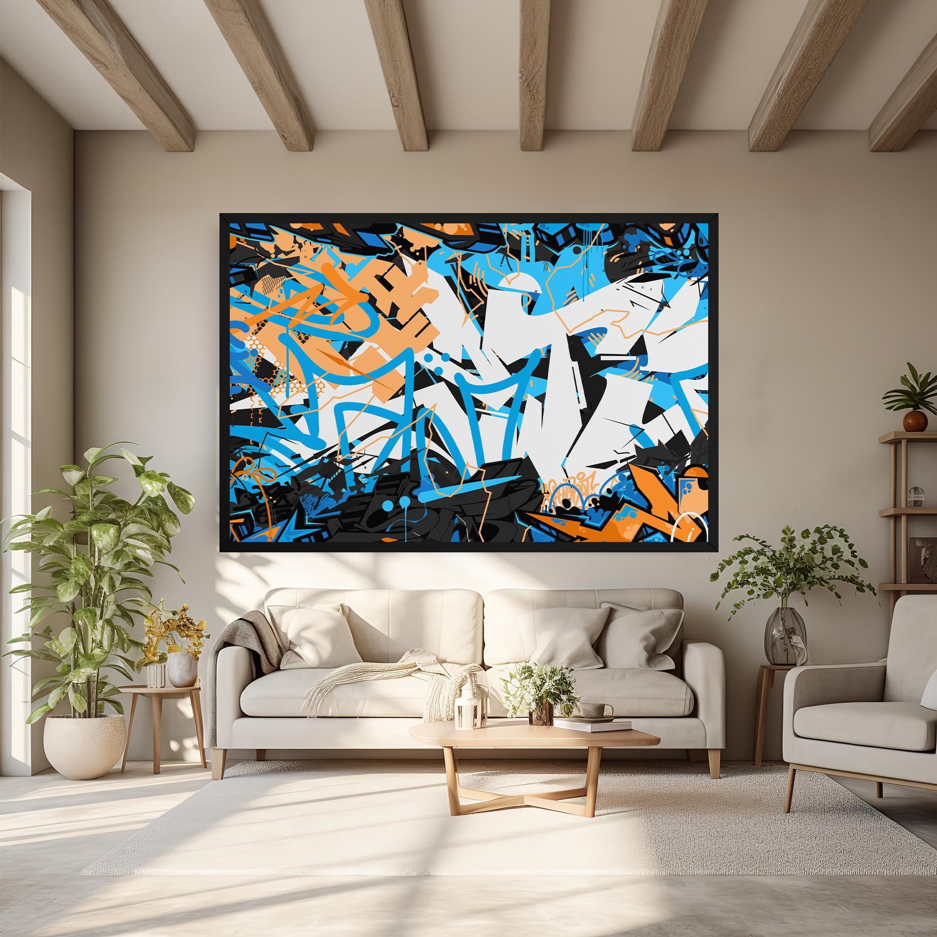 Картина на платно White Orange Graffiti mockup 6