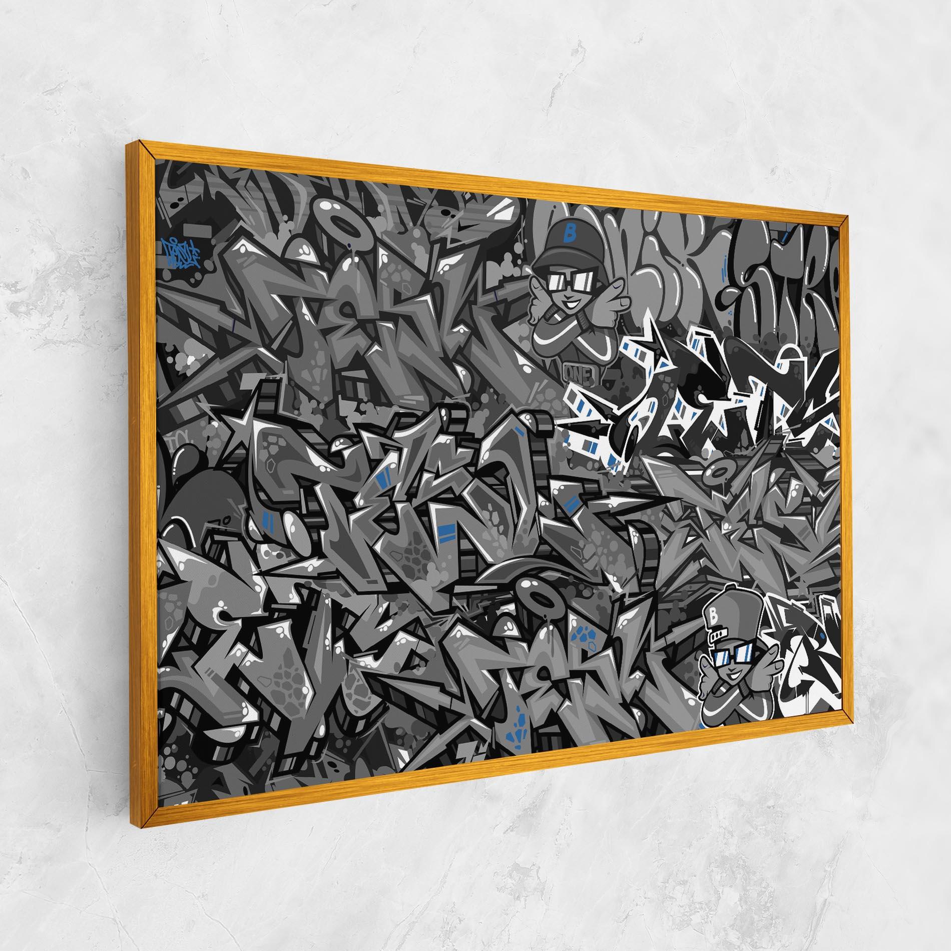 Картина на платно Grey Blue Graffiti mockup 1