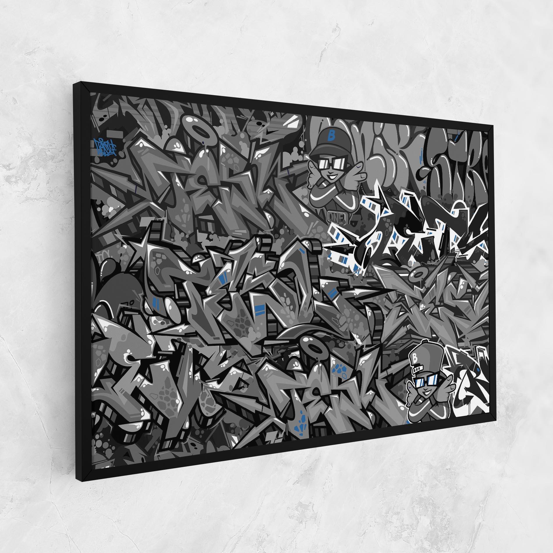 Картина на платно Grey Blue Graffiti mockup 1
