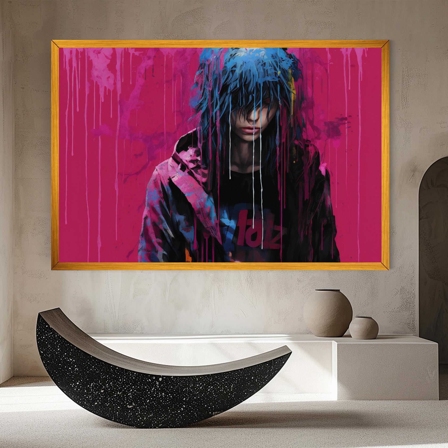 Картина на платно Blue Pink Falling Paint mockup 8