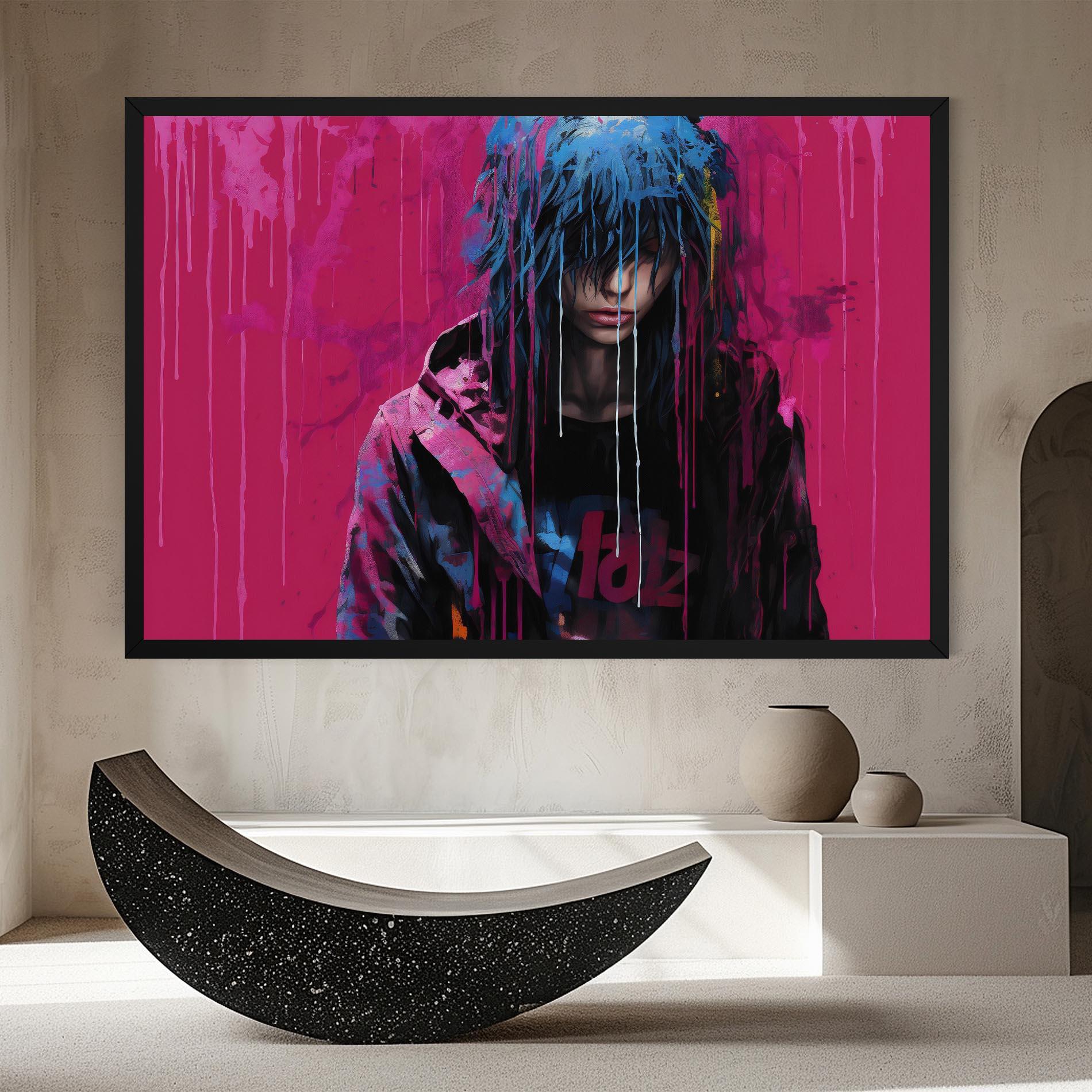 Картина на платно Blue Pink Falling Paint mockup 8