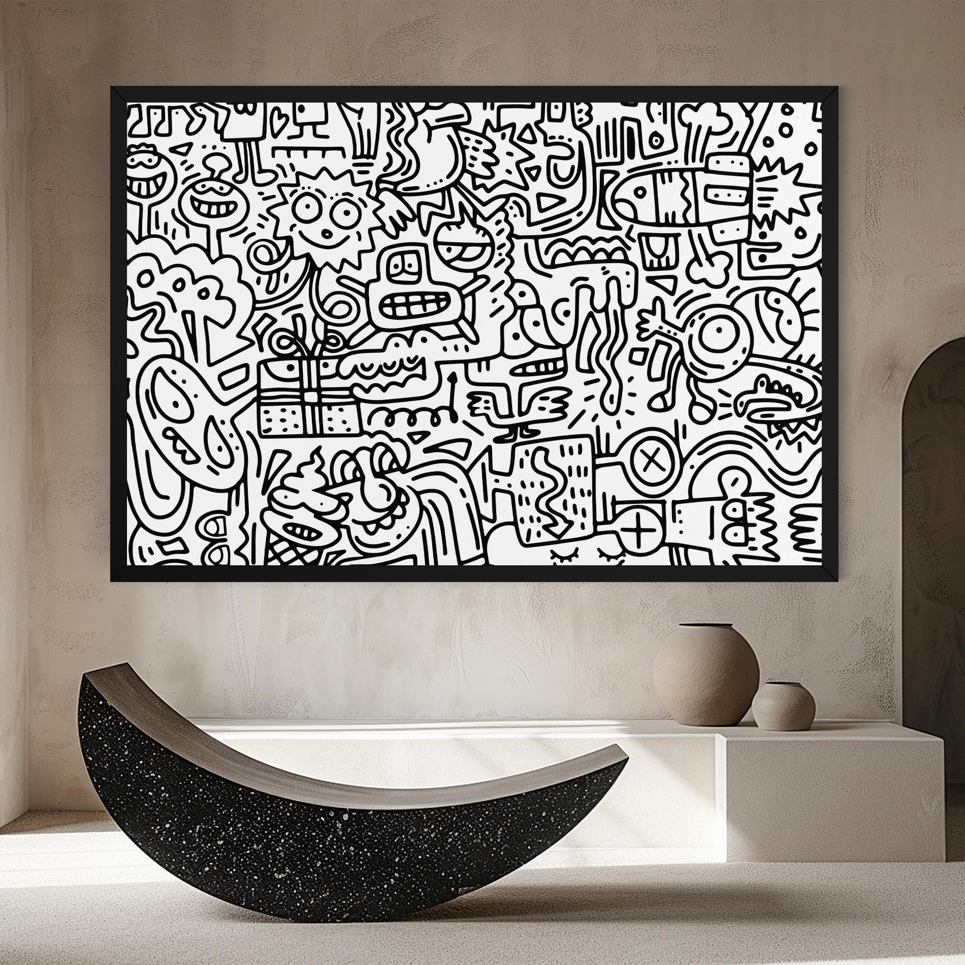 Картина на платно Doodle Black Line mockup 8