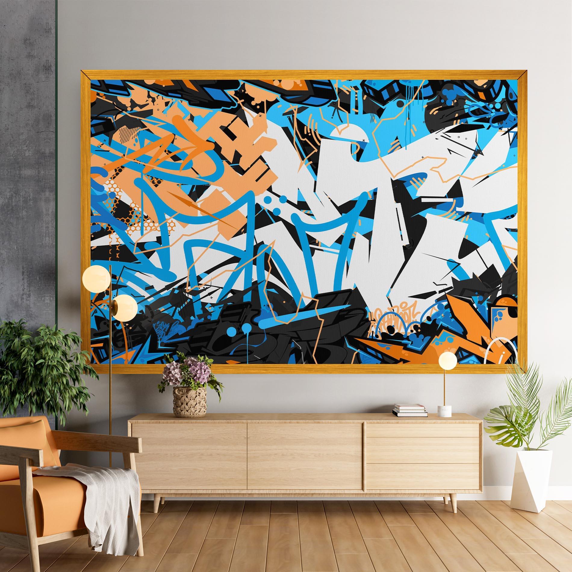 Картина на платно White Orange Graffiti mockup 9