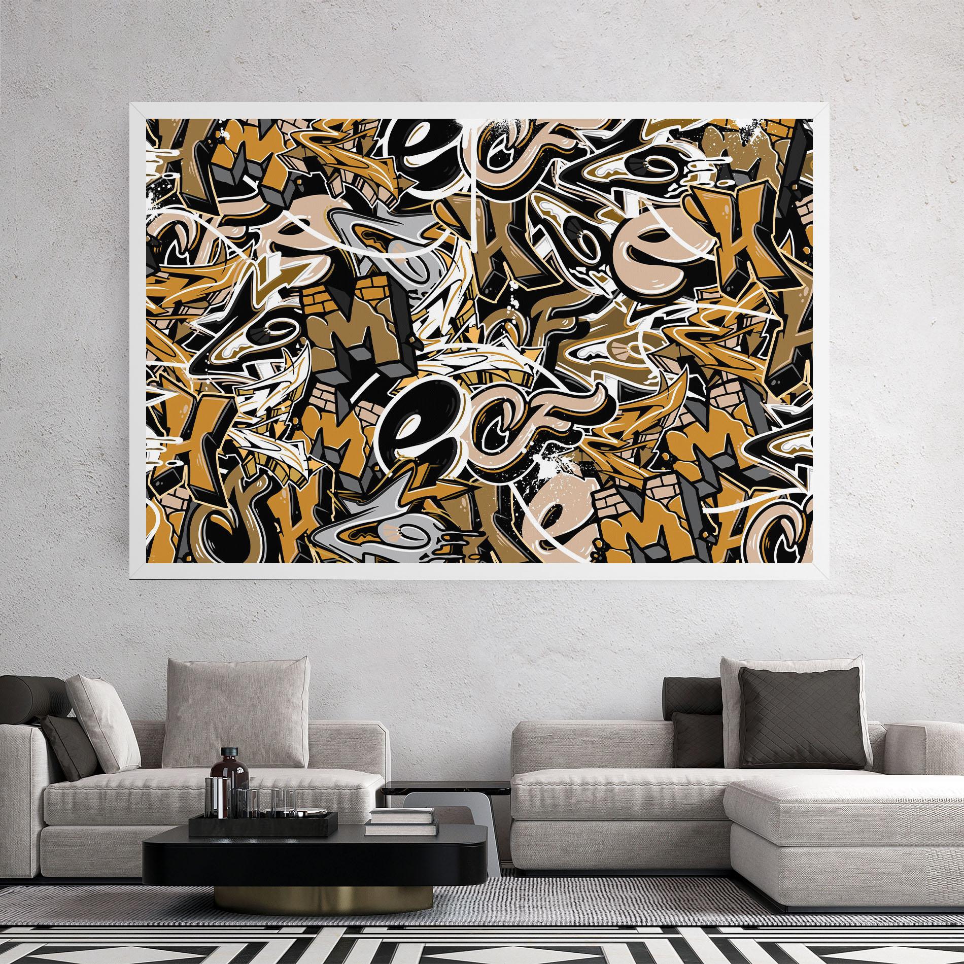 Картина на платно Yellow White Graffiti mockup 2