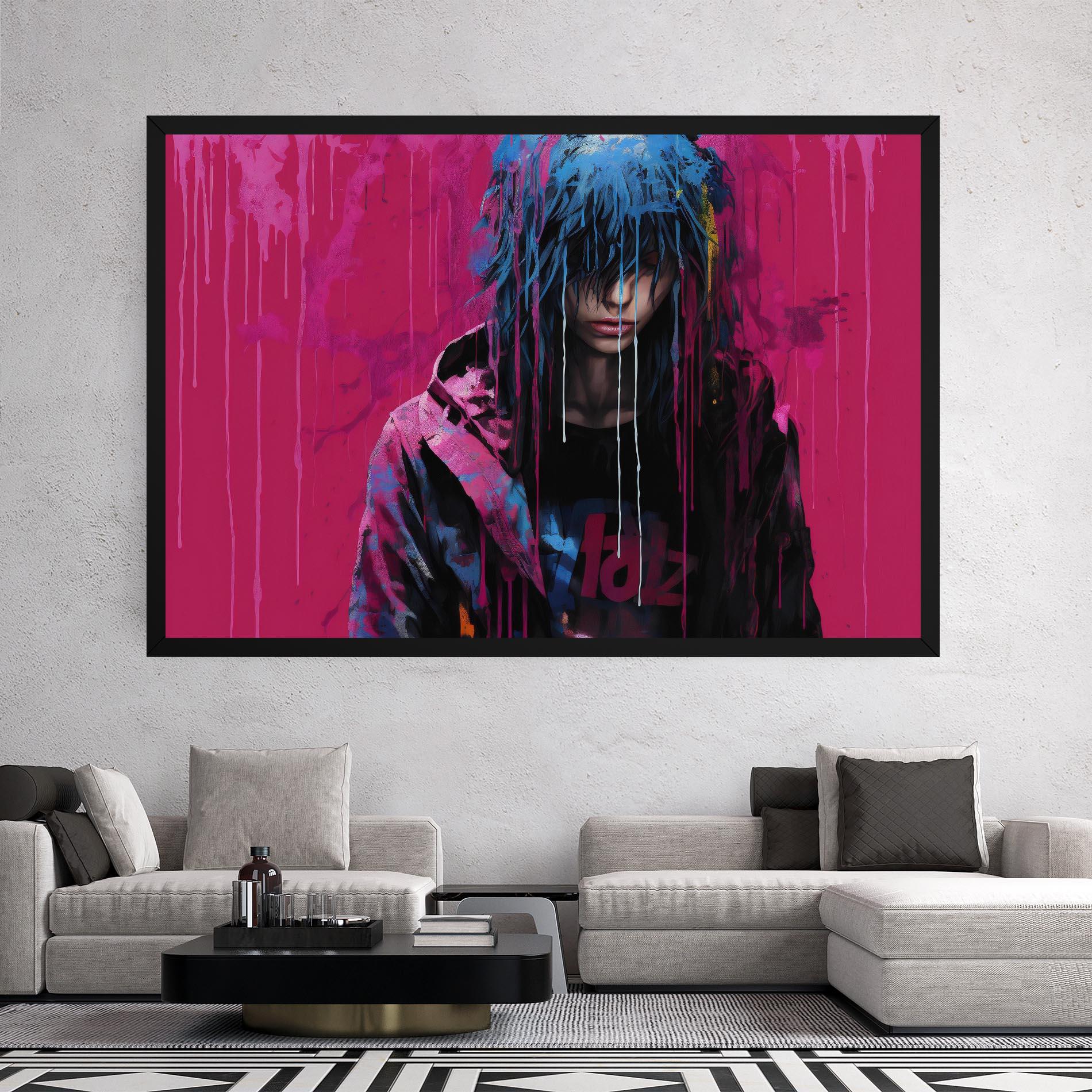 Картина на платно Blue Pink Falling Paint mockup 2